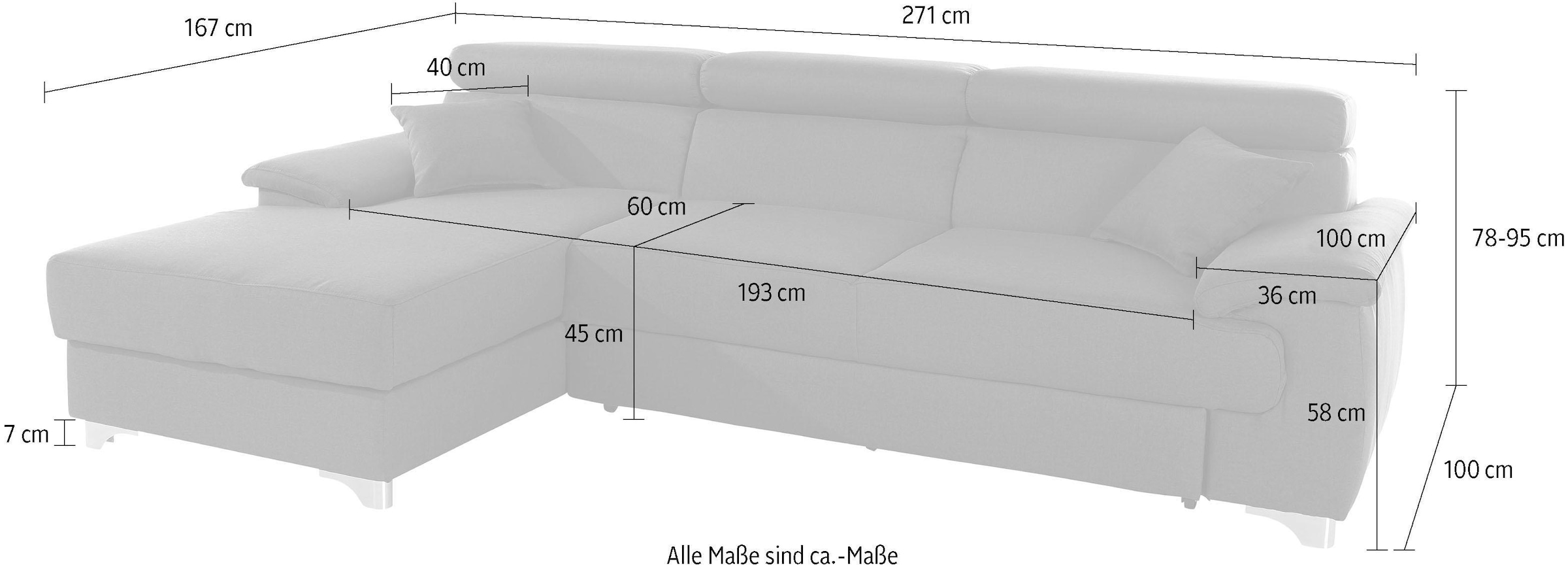 DOMO collection Ecksofa »Mira, inklusive Kopfteilverstellung für mehr Wohlfühlkomfort, L-Form«, wahlweise mit Bettfunktion und Bettkasten, elegant und modern