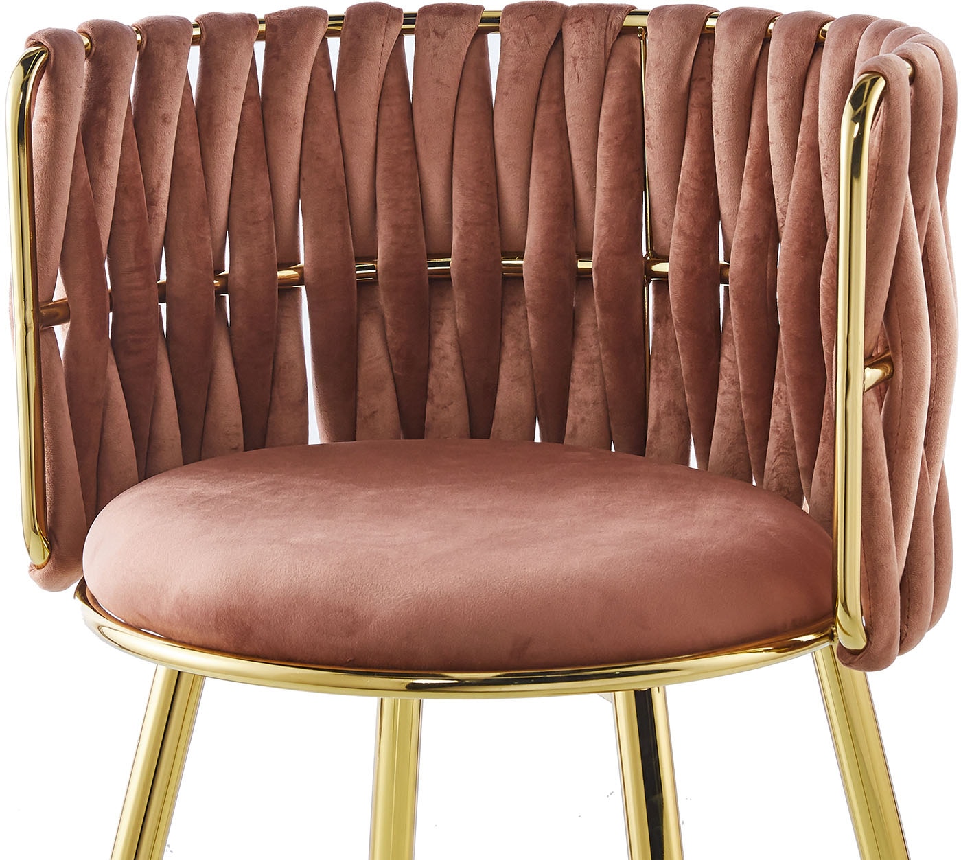 Kayoom Polsterstuhl »Stuhl Melly 125 2er-Set,tolles Design der Rückenlehne, runde Sitzfläch«, (Set), 2 St., ausgefallen geflochtene Rückenlehne, Samtbezug, goldene Beine