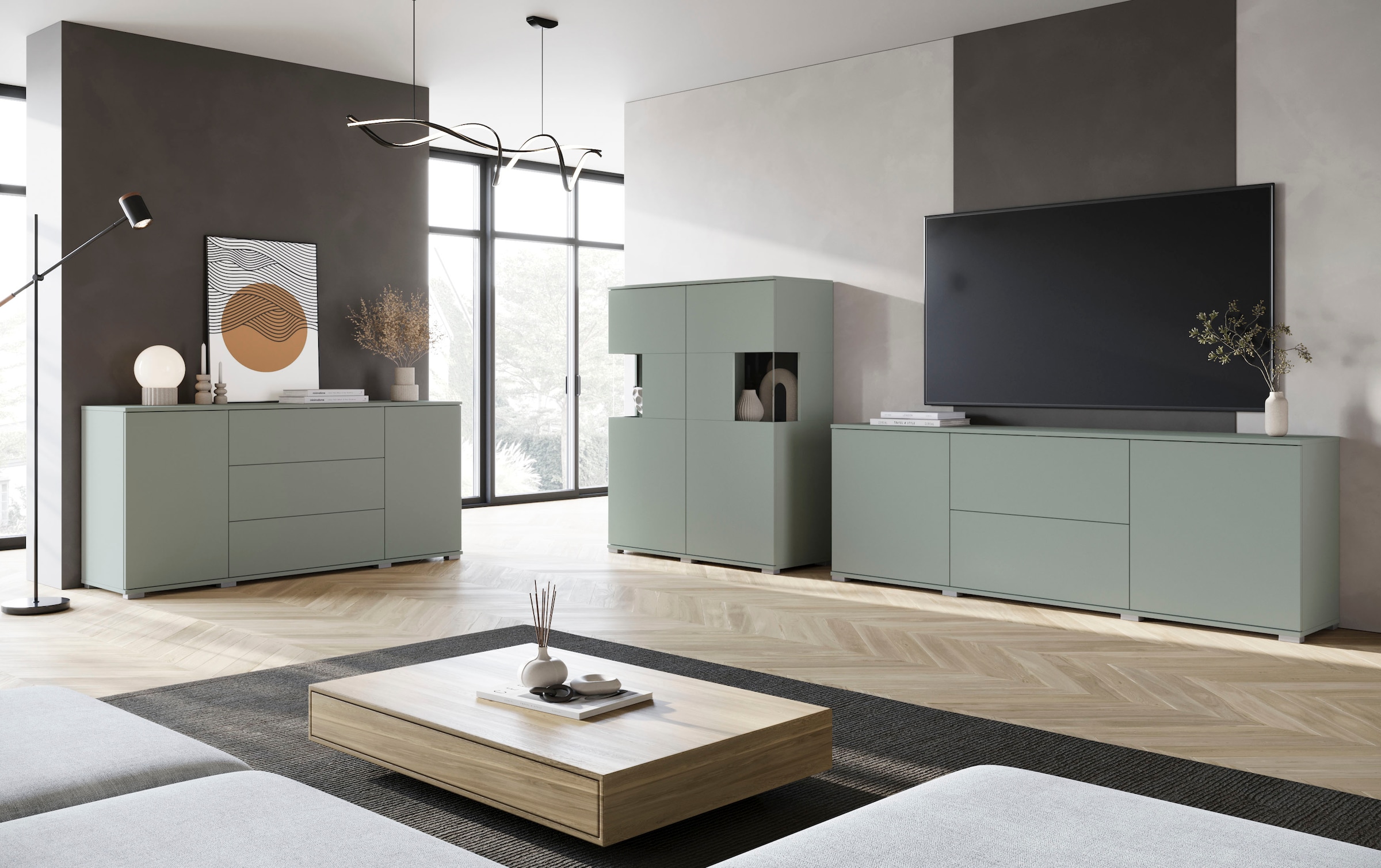 INOSIGN Sideboard »Kenia, Kommode für das Schlafzimmer/Wohnzimmer«, (1 St.), Modernes Sideboard mit 3 Schubladen und 4 Fächern, Breite 150 cm