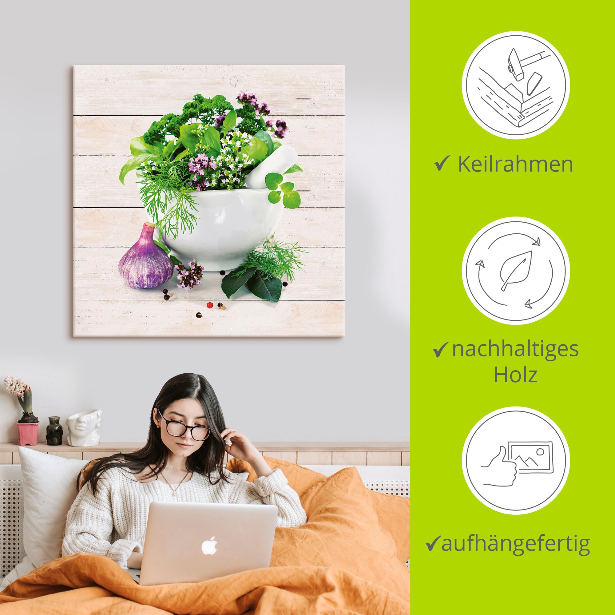 Artland Leinwandbild »Heilkräuter auf weißem Hintergrund Küche« Arrangements 1 Stk. tlg. auf Holzrahmen gespannt