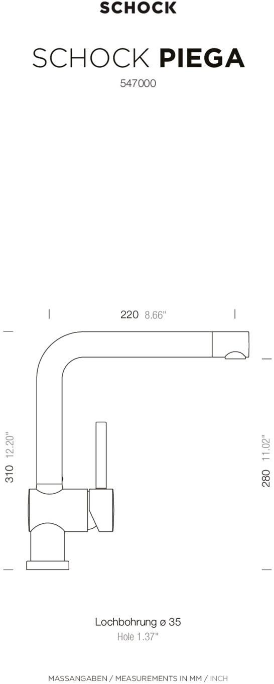 Schock Küchenarmatur »Piega« Hochdruck, Festauslauf, Temperaturbegrenzer, Schwenkbereich 360°
