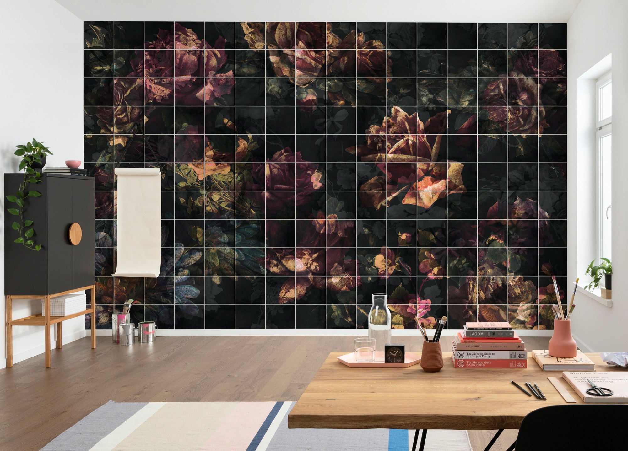 Komar Vliestapete »Digitaldruck Vlies - Tiles Flowers - Größe 400 x 280 cm«, bedruckt, Wohnzimmer, Schlafzimmer