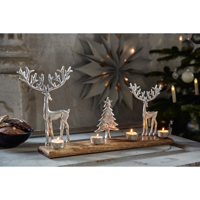 Creativ deco Adventsleuchter »Weihnachtsdeko«, (1 St.), auf edler  Holzplatte, für 4 Kerzen, ideal als Adventsleuchter auf Raten bestellen