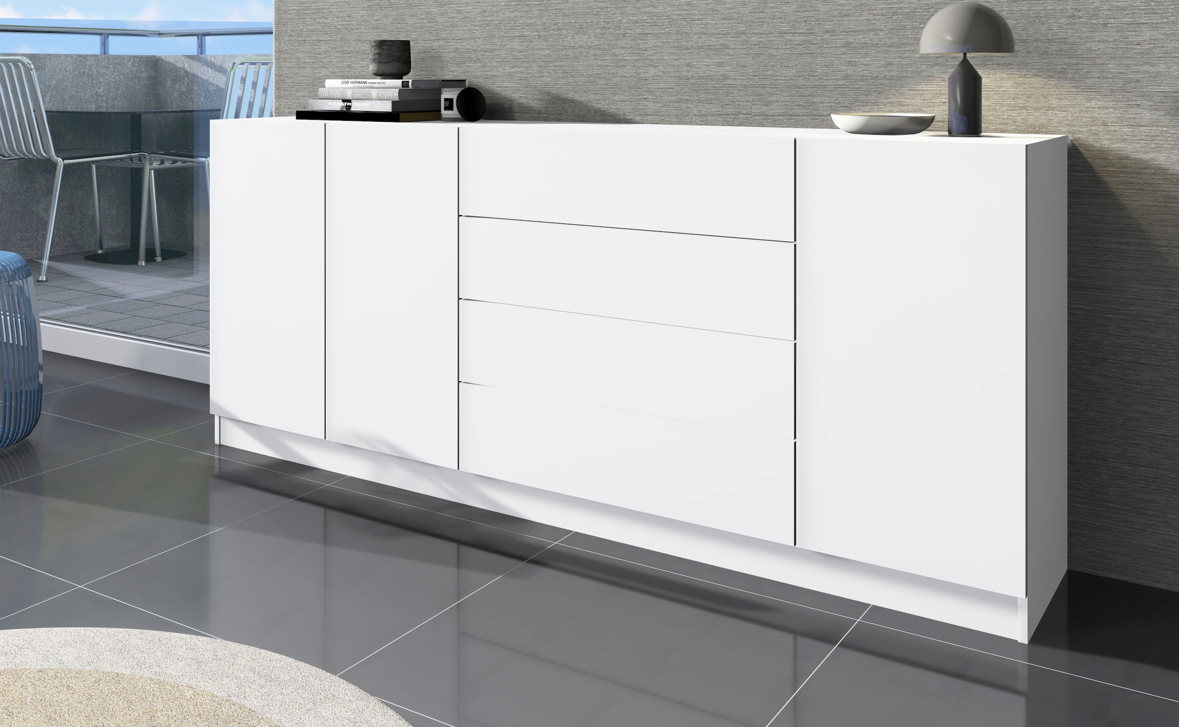 borchardt Möbel Sideboard »Vaasa, Kommode mit 3 Türen und 4 Schubkästen auf Kugelführungen« Sideboard Breite 190 cm, Höhe 79 cm, mit Push-to-open-Funktion