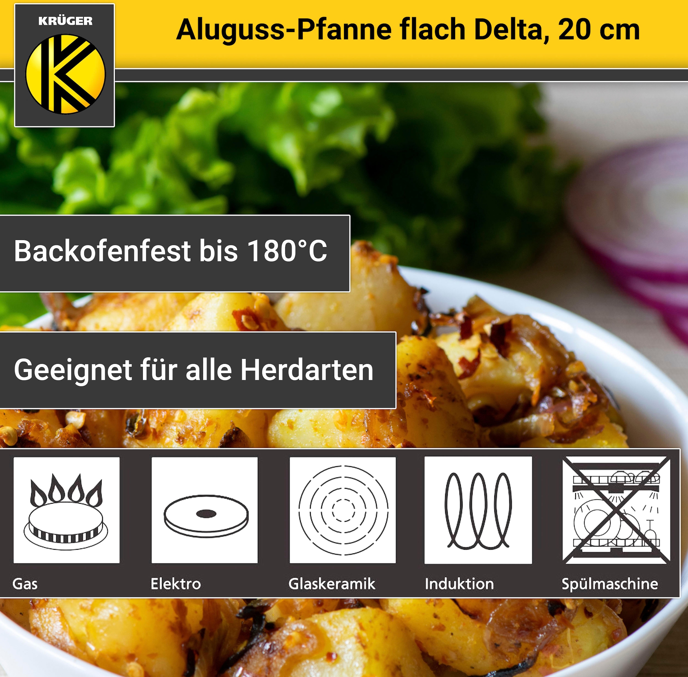 Krüger Bratpfanne »Aluguss Pfanne flach DELTA« Aluminiumguss 1 Stk. tlg. für Induktions-Kochfelder geeignet