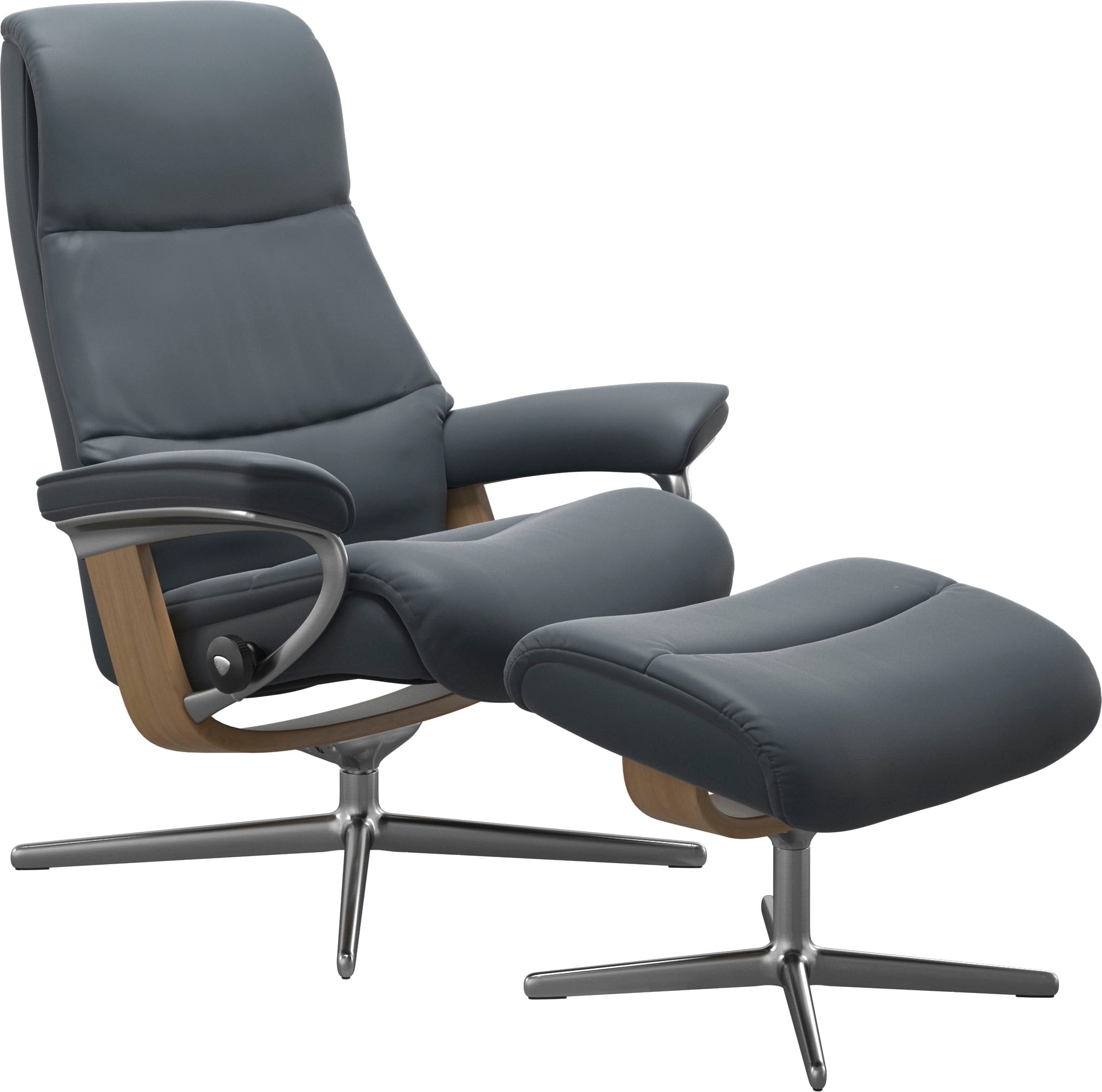 Stressless® Relaxsessel »View«, (Set, Relaxsessel mit Hocker), mit Hocker, mit Cross Base, Größe S, M & L, Holzakzent Eiche