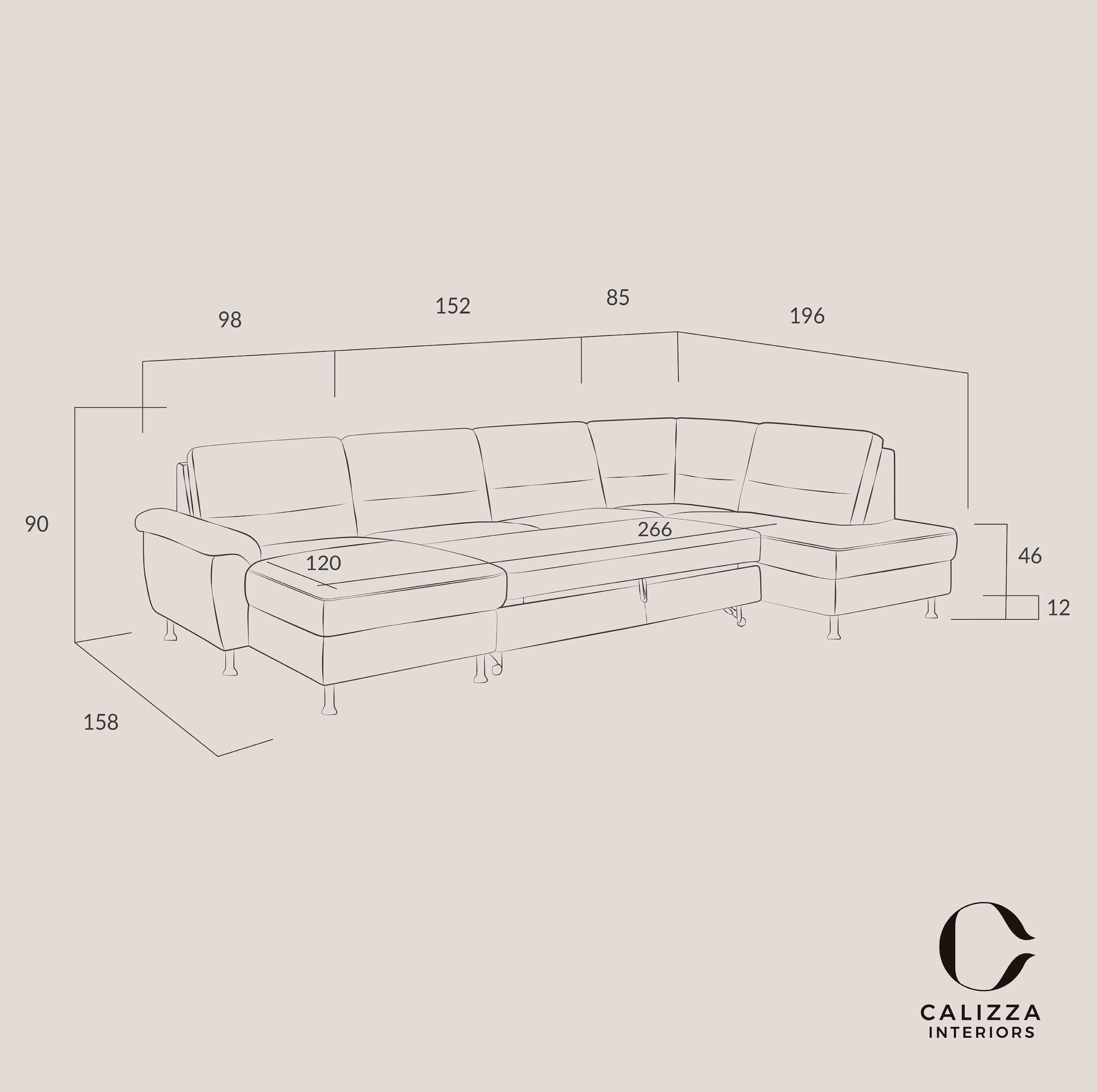 CALIZZA INTERIORS Wohnlandschaft »Onyx U-Form«, (3 St.), wahlweise mit Bettfunktion und Bettkasten