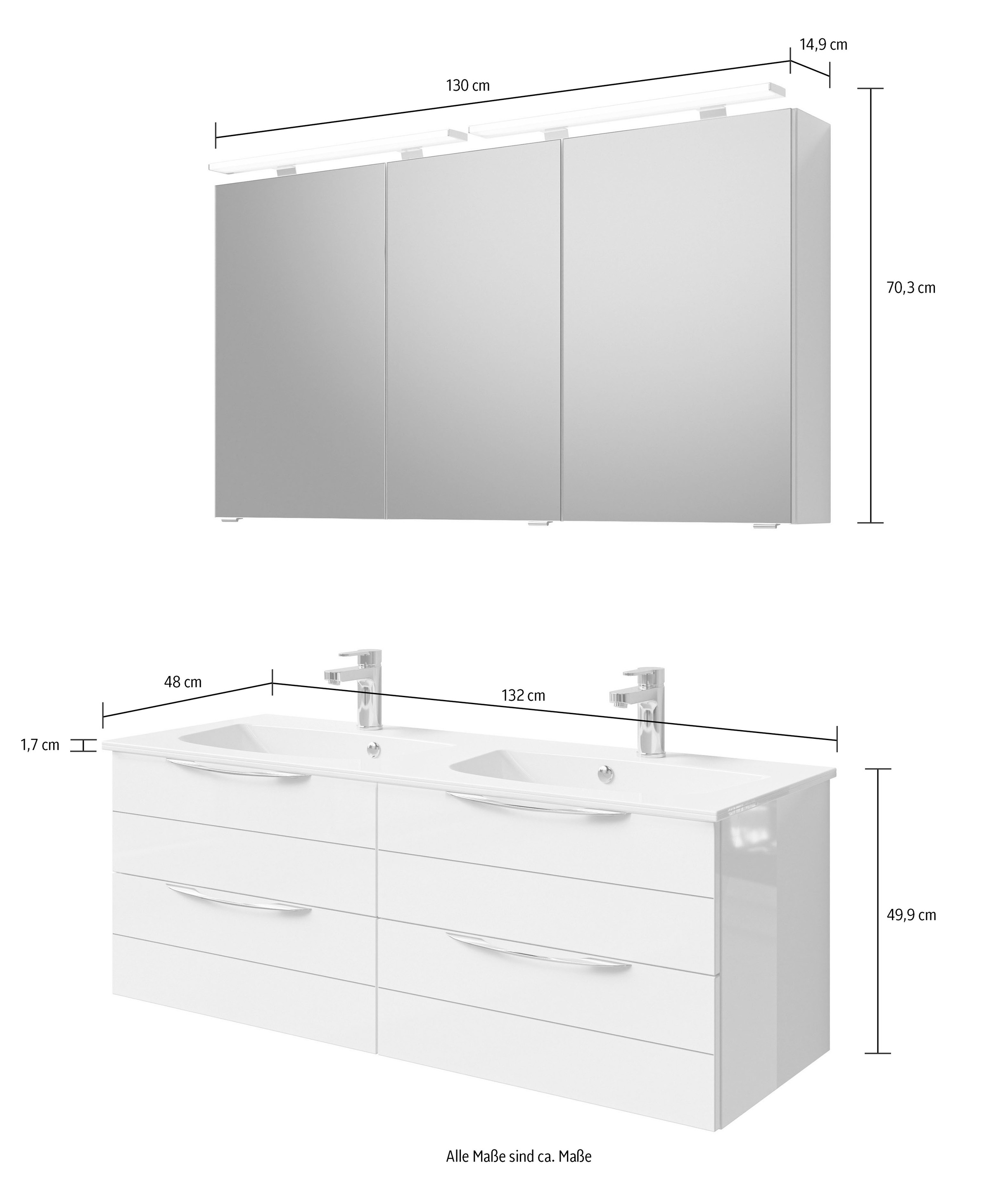 Saphir Badmöbel-Set »Serie 6025 2-teilig Mineralmarmor-Waschtisch mit LED-Spiegelschrank« 2 Stk. tlg.