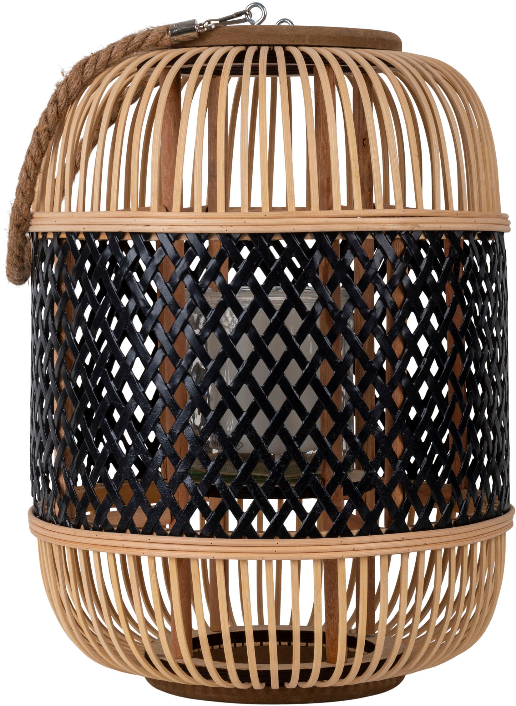 näve LED Dekolicht »Korbinian« 1 Stk. Warmweiß Rattankorb natur/schwarz mit Griff inkl. Solarkerze mit Flammeneffekt