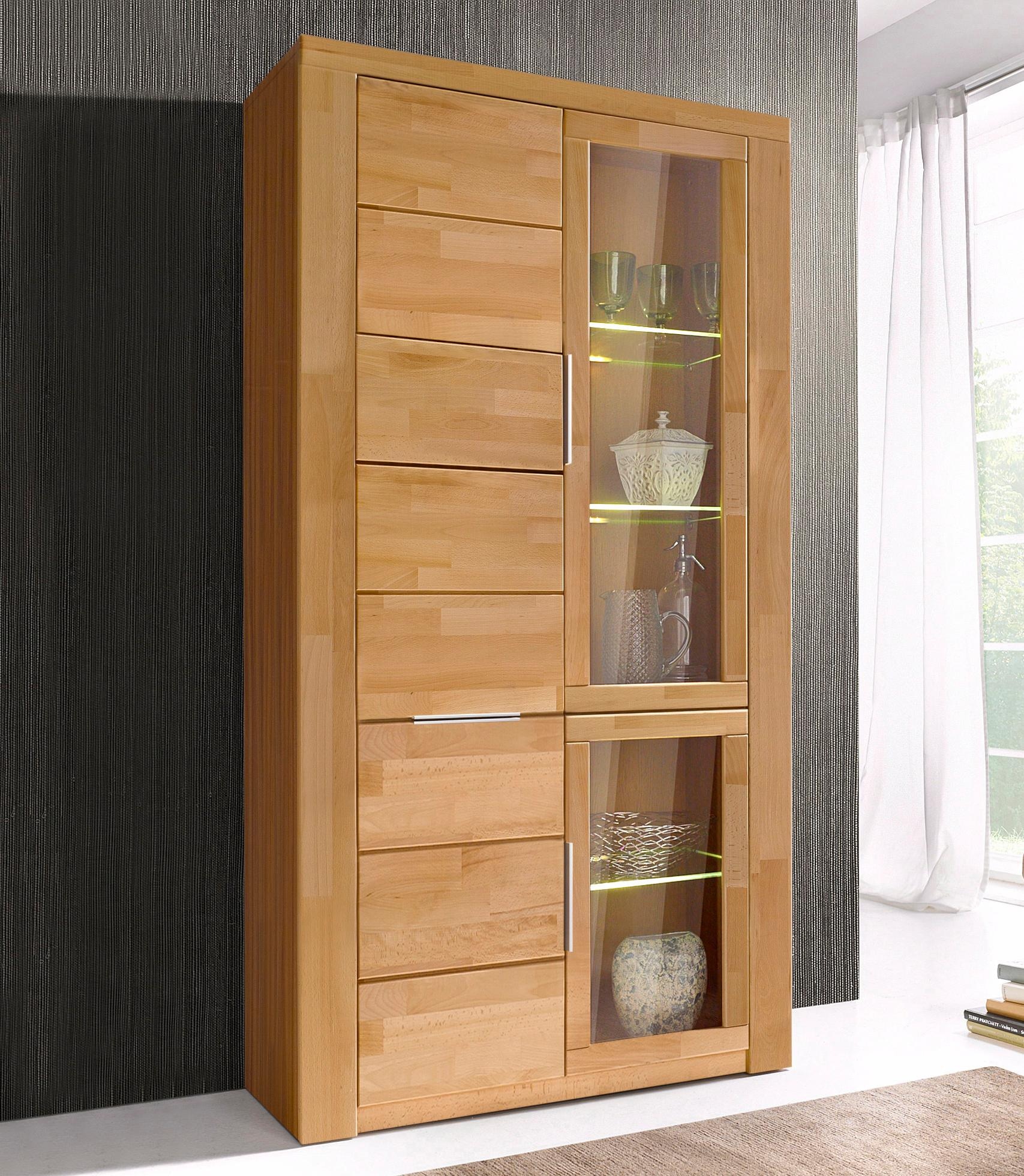 OTTO home Vitrine "ZARA 2 Holztüren, 2 Glastüren, 10 Fächer, pflegeleicht, holz geölt" B/T/H: 100/40/190cm, Massivholzfronten, Korpus aus Melamin