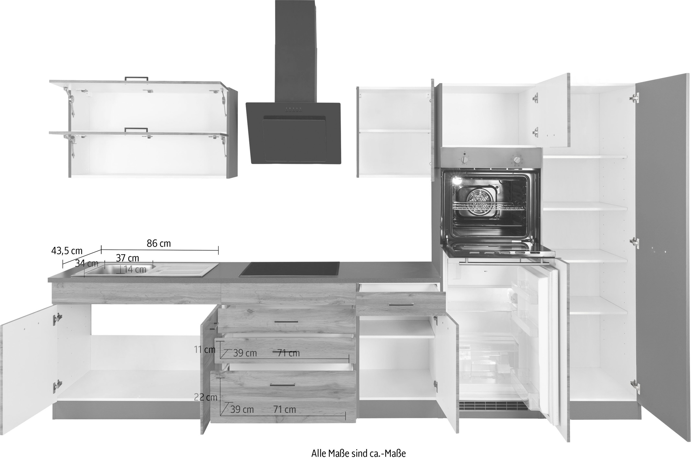 KOCHSTATION Küchenzeile »KS-Trier« ohne E-Geräte, Breite 340 cm