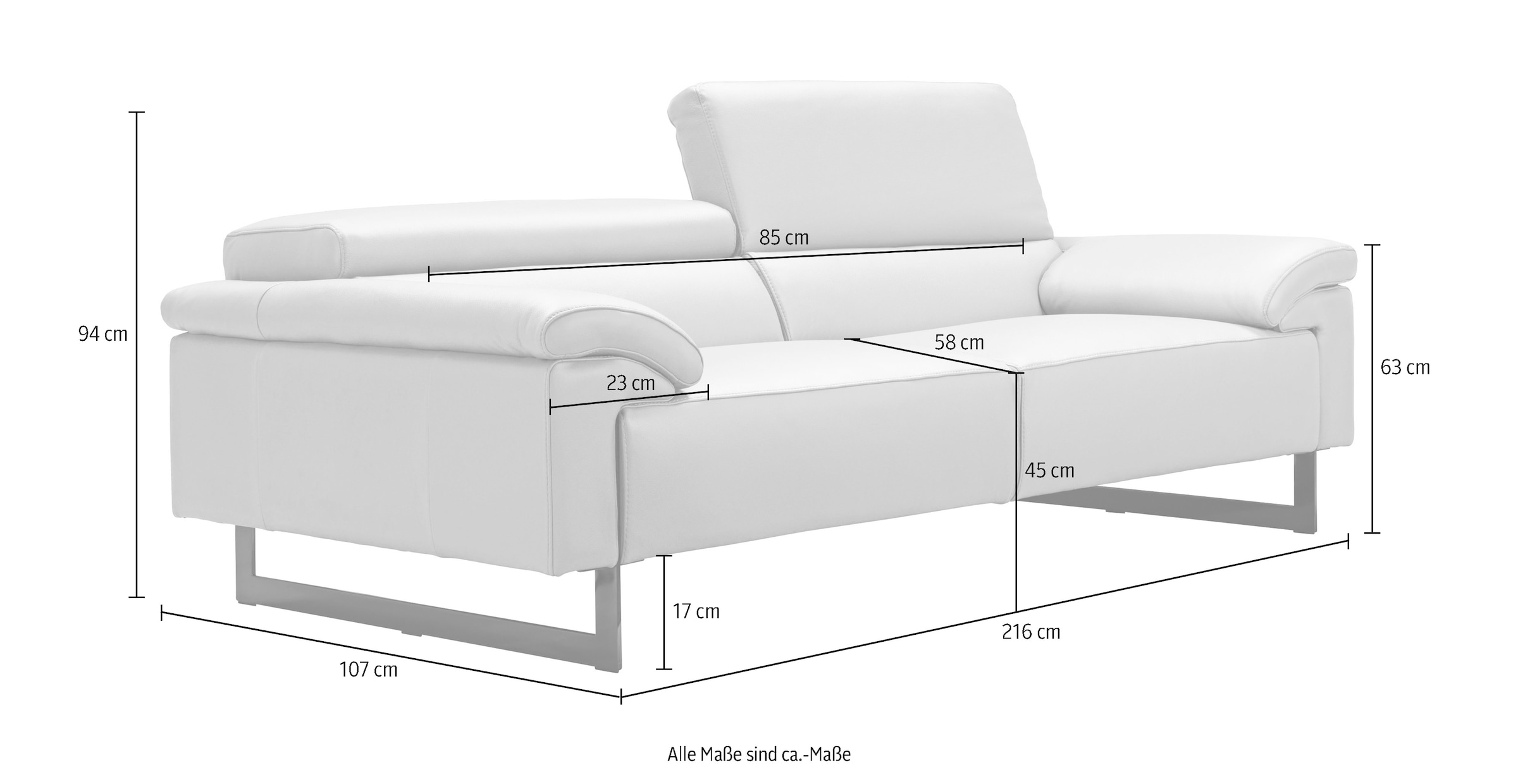 Egoitaliano 2,5-Sitzer »Malika, Designsofa mit hohem Sitzkomfort, edel und bequem« inkl. Kopfteilverstellung und chromfarbenen Metallfüßen