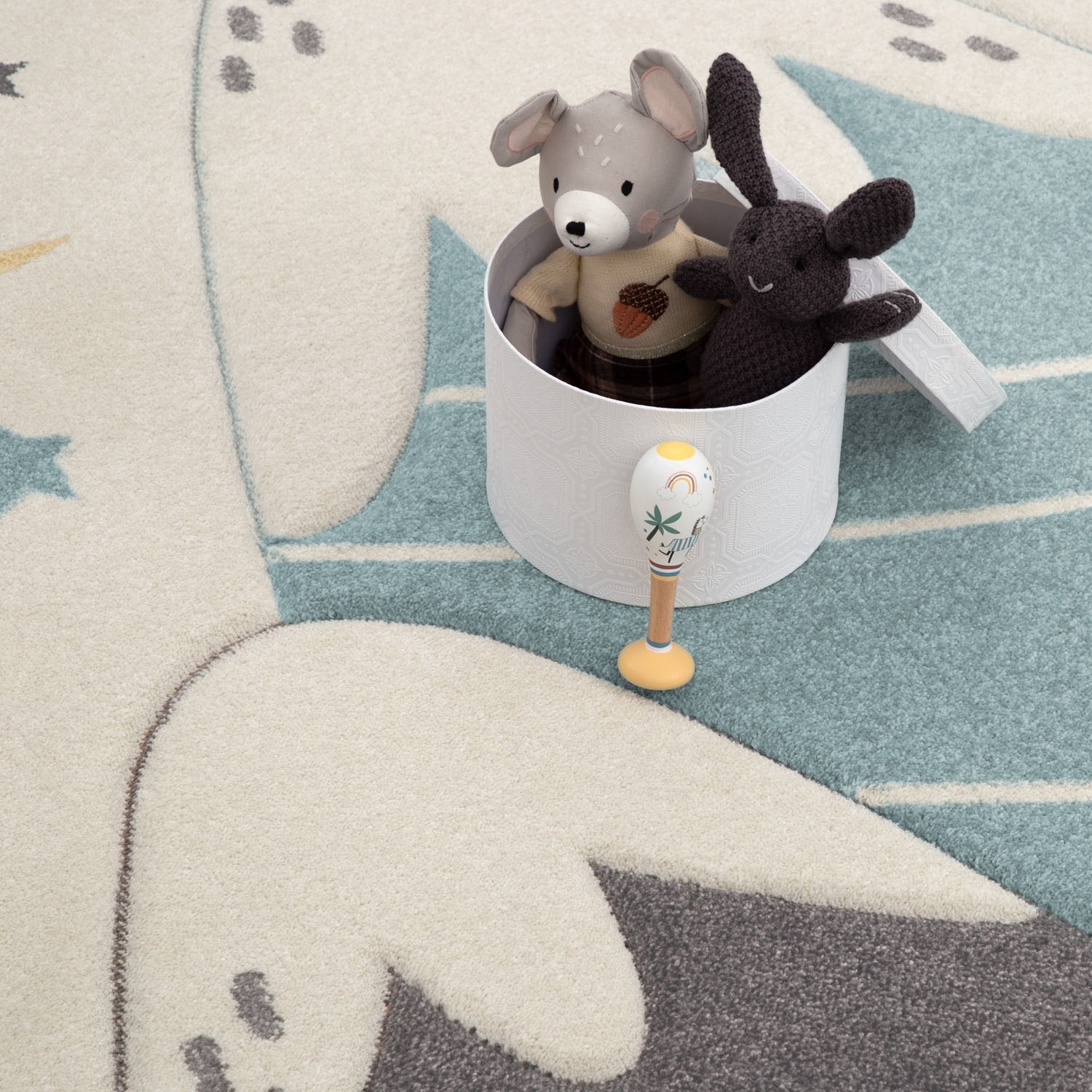 Paco Home Kinderteppich »Cosmo 707«, rund, 18 mm Höhe, 3D-Design, niedliches Motiv Berge & Sterne, Pastell-Farben