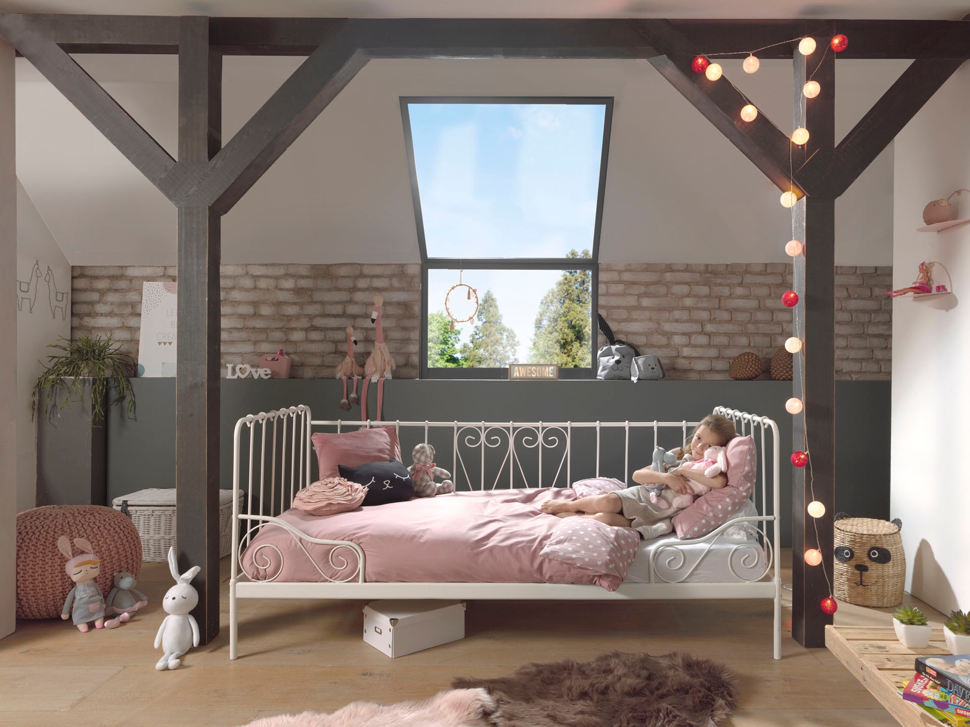Vipack Jugendbett »Alice, Bettgestell Metall, pulverbeschichtet, in nostalgischem Design«, (B/H/T ca. 205x89,5x94,5cm, zwei Farben zur Auswahl), Metallbett inkl. Lattenrost, stabil und standfest