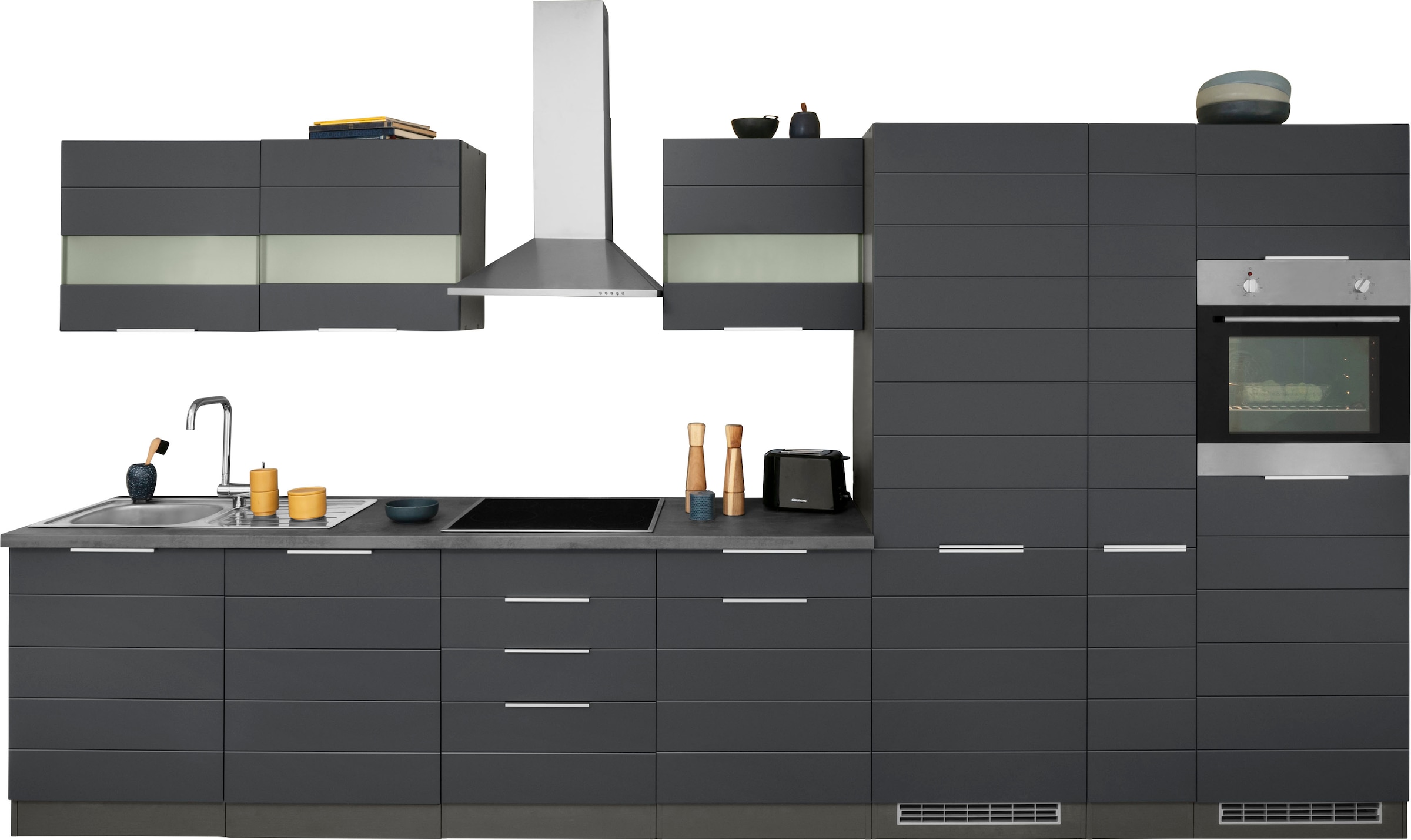 KOCHSTATION Küchenzeile "KS-Luhe" 390 cm breit, wahlweise mit oder ohne E-Geräten, gefräste MDF-Fronten
