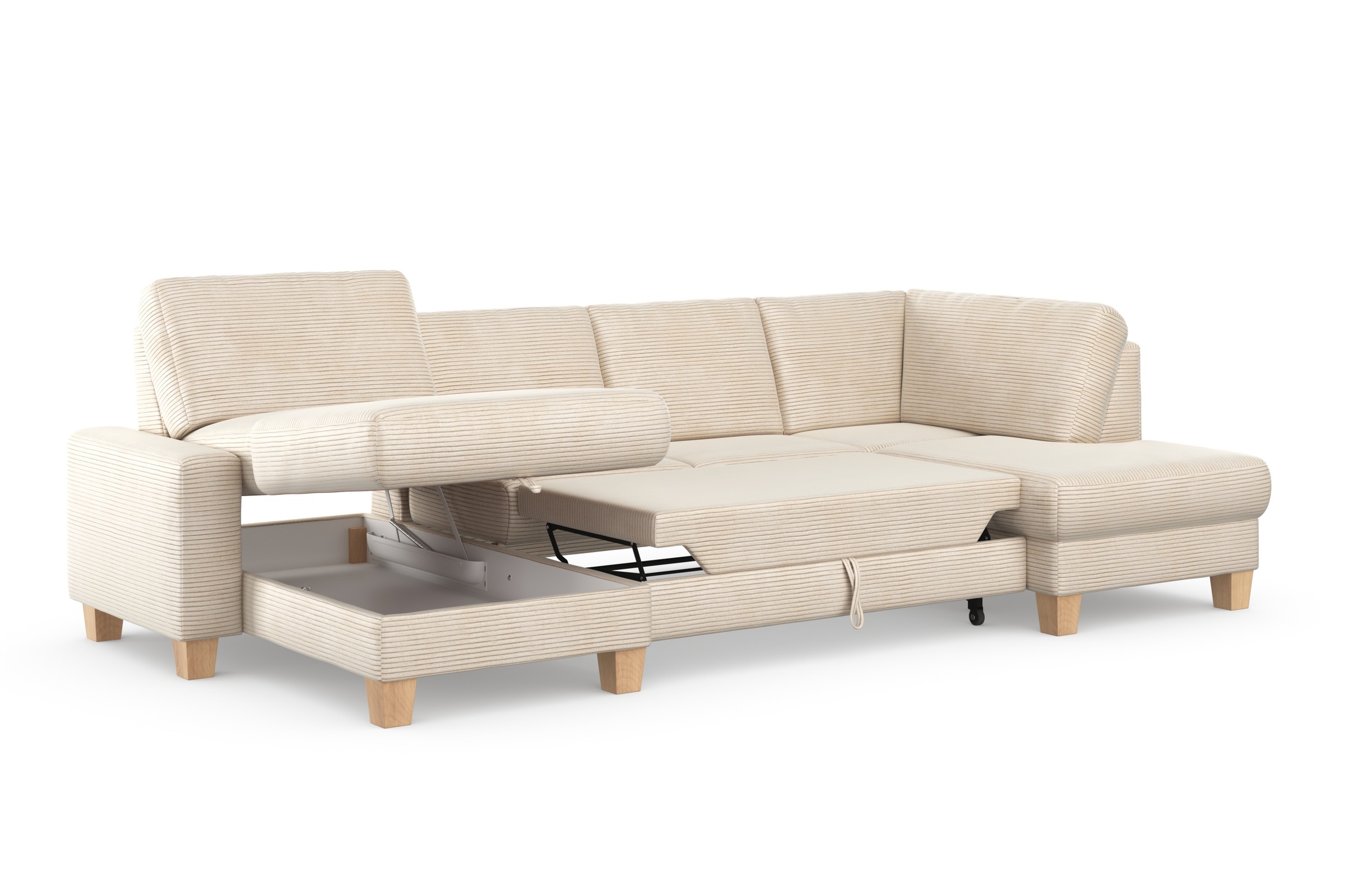 Home affaire Wohnlandschaft »Summer U-Form«, mit oder ohne Bettfunktion und Bettkasten, Cord-Bezug