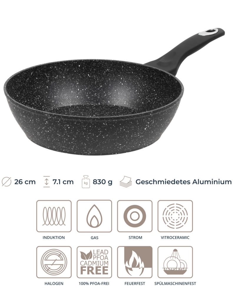 RESTO Kitchenware Bratpfanne »Antlia, tiefe Pfanne mit ergonomischem Soft-Touch-Griff«, Aluminium, (1 tlg.), Marmor-Antihaftbeschichtung, 4-lagig, für alle Herdarten geeignet