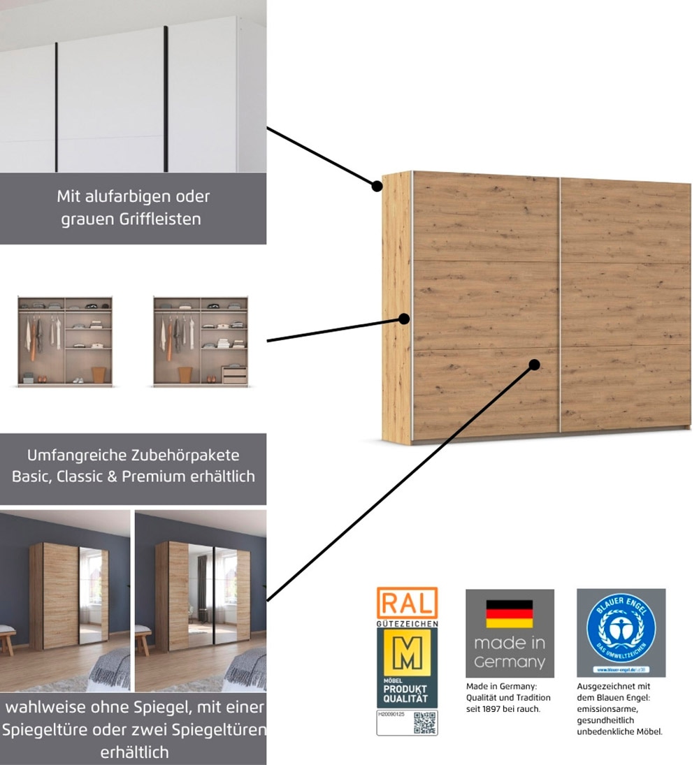 rauch Kleiderschrank »Kleiderschrank Drehtürenschrank Schrank Garderobe KRONACH TOPSELLER« in 3 Ausstattungen BASIC/CLASSIC/PREMIUM, Breiten 131/175/218/261 cm,  optional ohne, mit 1 oder 2 Spiegel, viel Stauraum MADE IN GERMANY