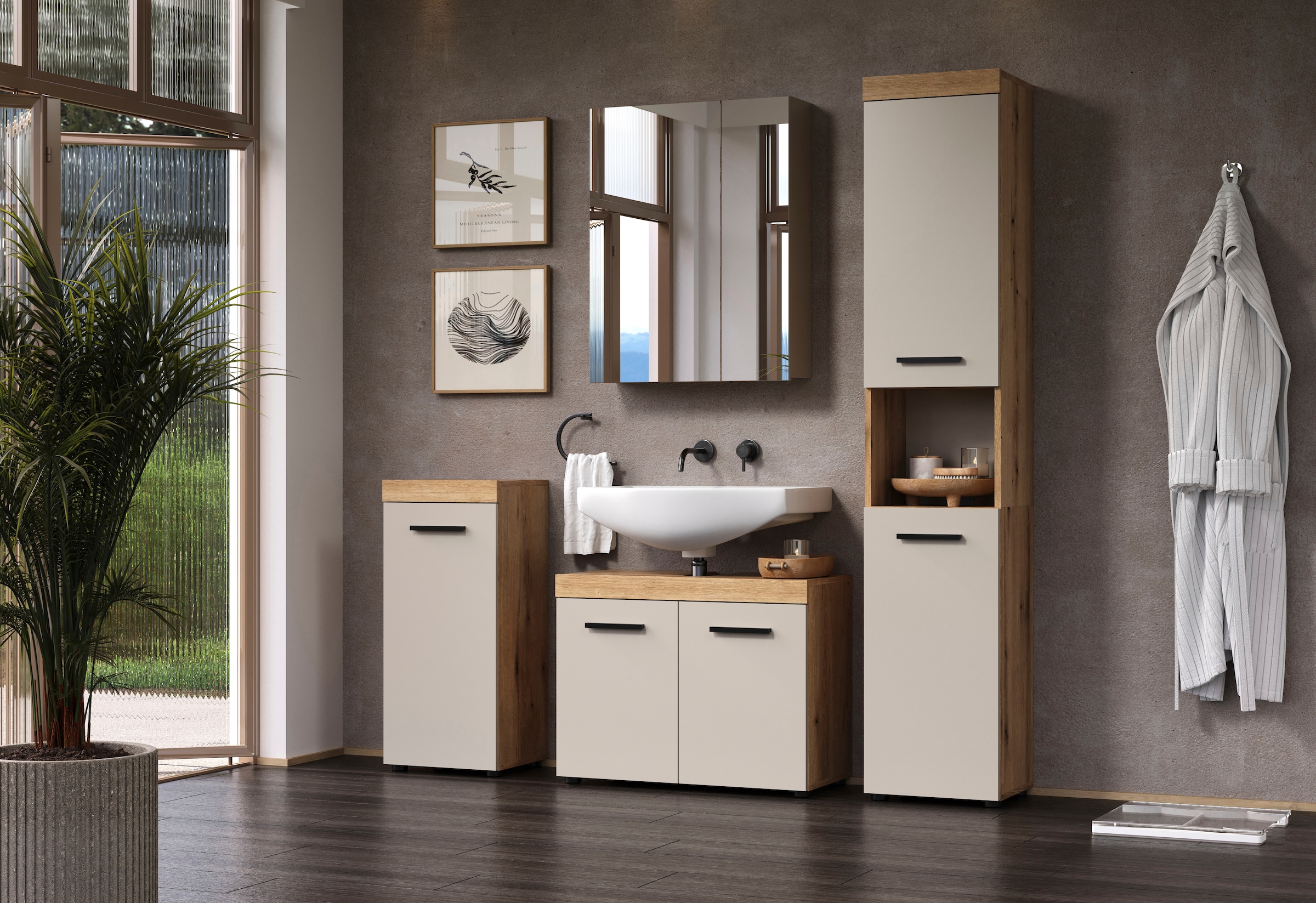 welltime Spiegelschrank »Isera« 1 Stk. tlg. Spiegelschrank mit 2 Türen und 2 Einlegeböden – (B/T/H) 60/17/77 cm