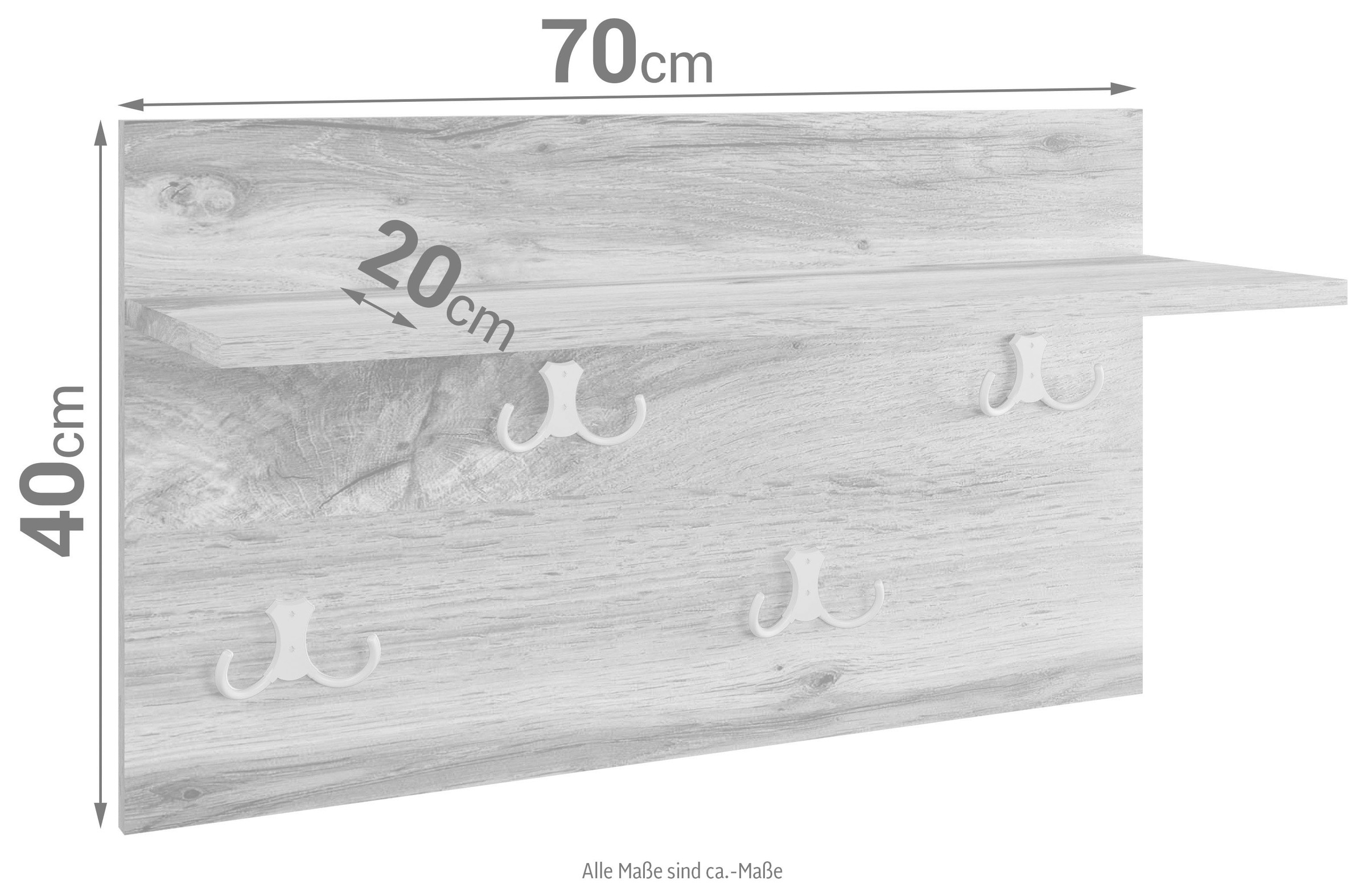 INOSIGN Garderobenpaneel »Paris«, (1 St.), Praktische Wandgarderobe mit Doppelhaken (B/T/H): 70/21,5/40 cm