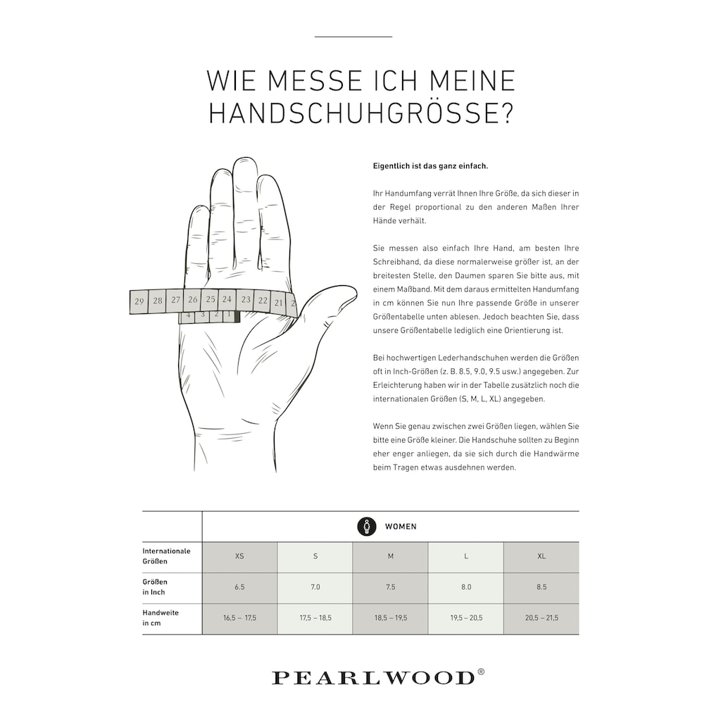 PEARLWOOD Lederhandschuhe »Ann«, Dekorative Handsteppung am Bund
