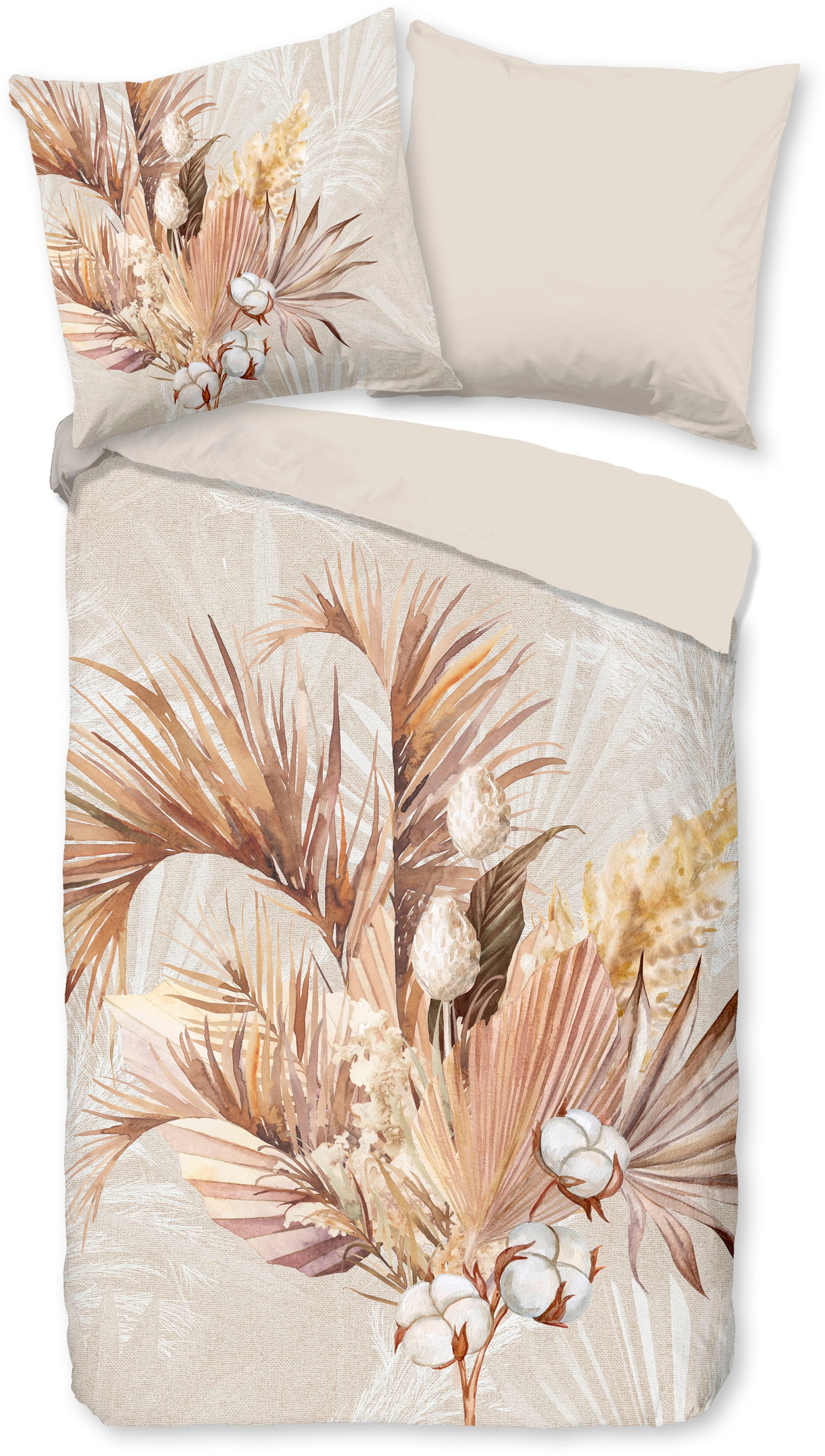 good morning Wendebettwäsche »Gia«, Biber, 135x200, Warm, Weich, Wendeoptik, Reißverschluss, Blumen, Sand