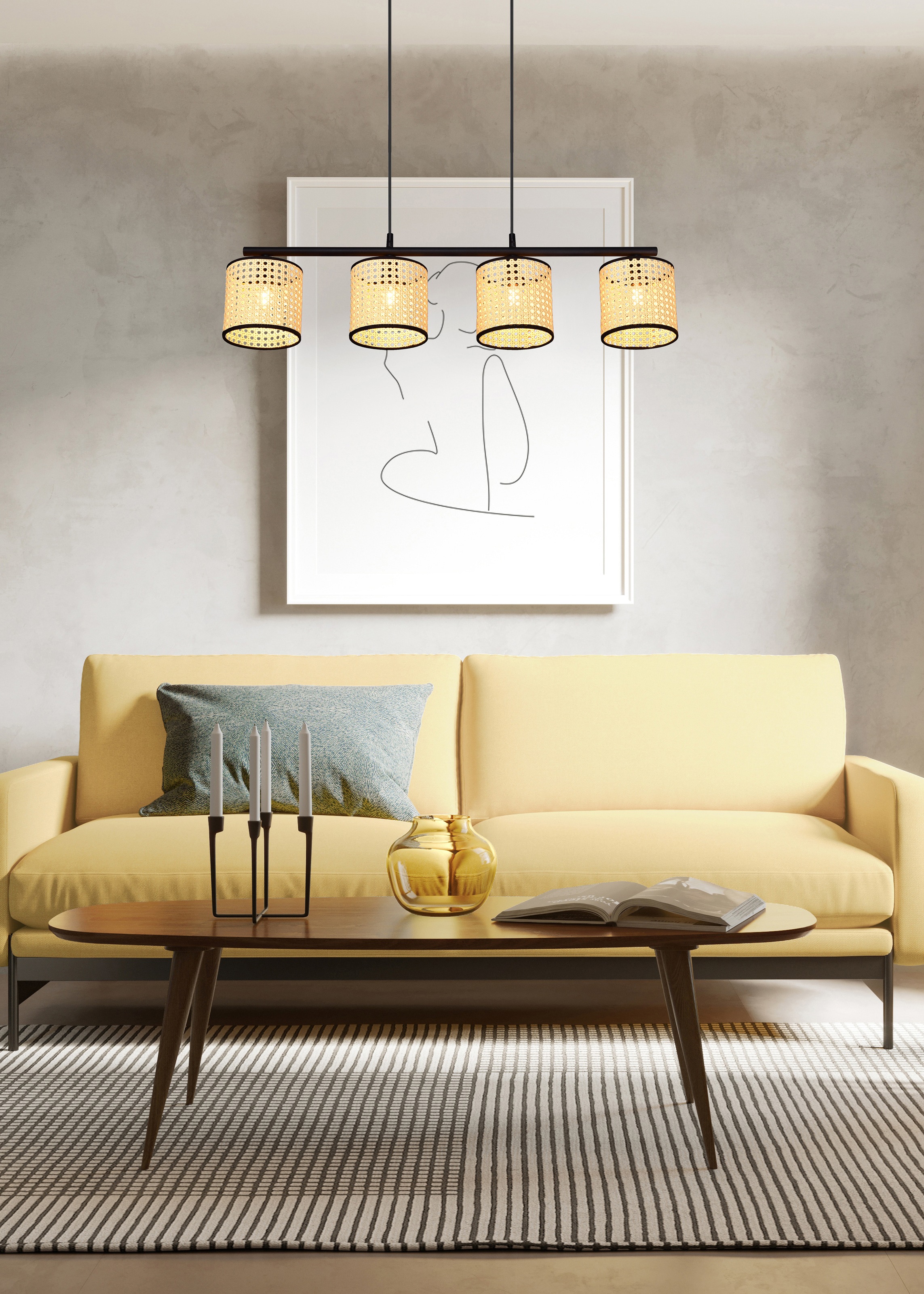 Leonique Pendelleuchte »Jules« E14 1 Stk. 4-flammige Hängeleuchte mit Wiener Geflecht, höhenverstellbar