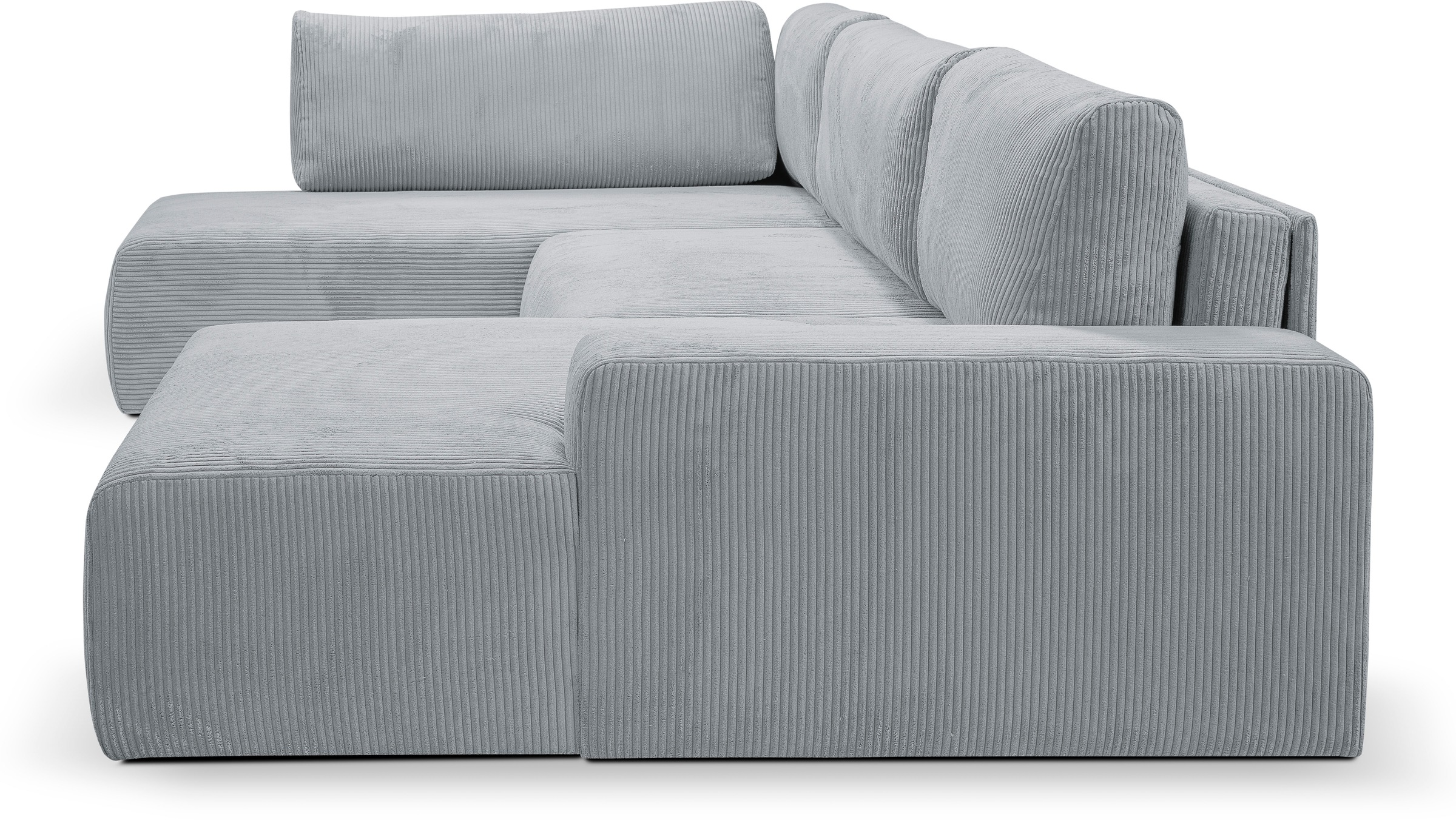 WERK2 Wohnlandschaft »Rotterdam-U, U-Form, in kuschelweichem Cord oder Breitcord« Design Sofa mit Schlaffunktion & Bettkasten, Cord, Grau