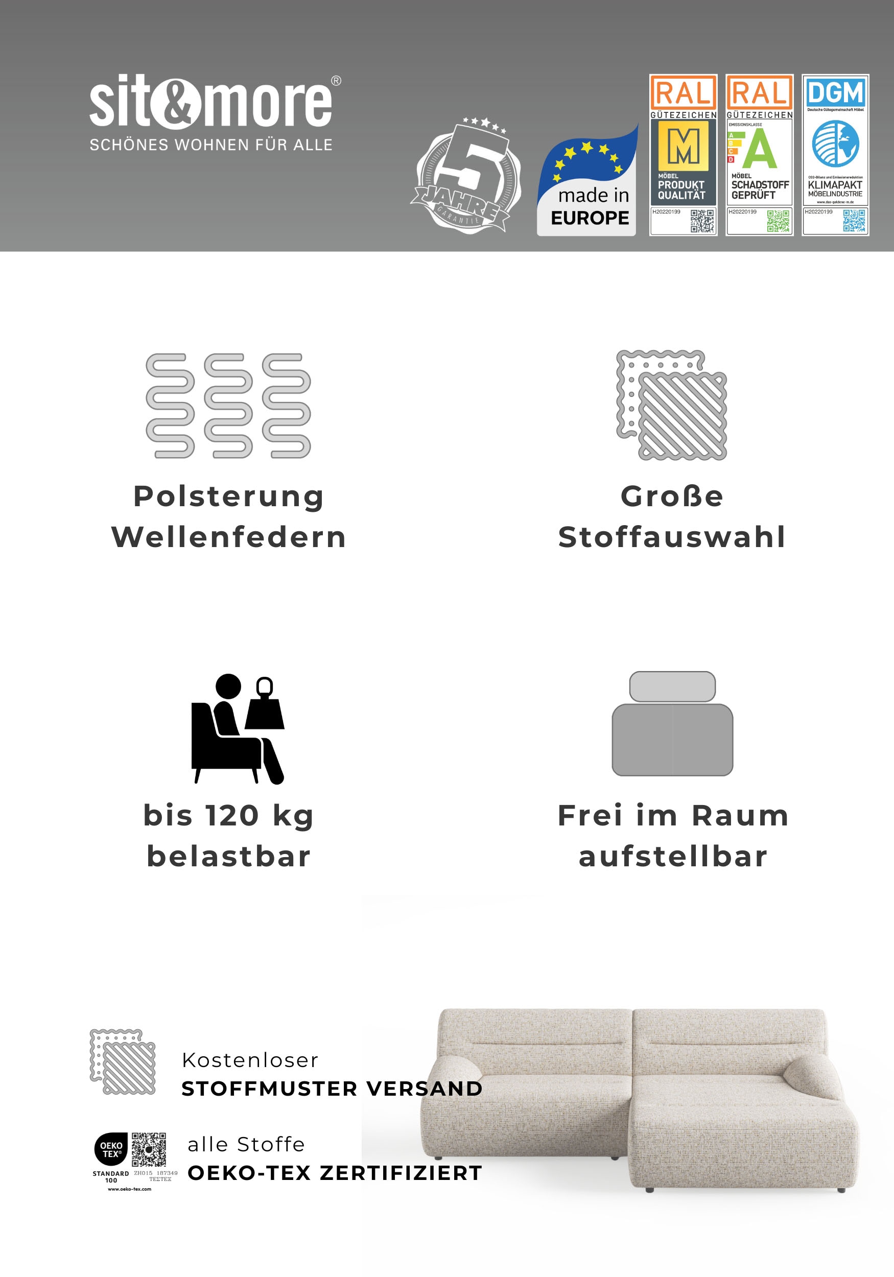 sit&more Big-Sofa »Scrabble« Modernes Design in verschiedenen Stoffarten