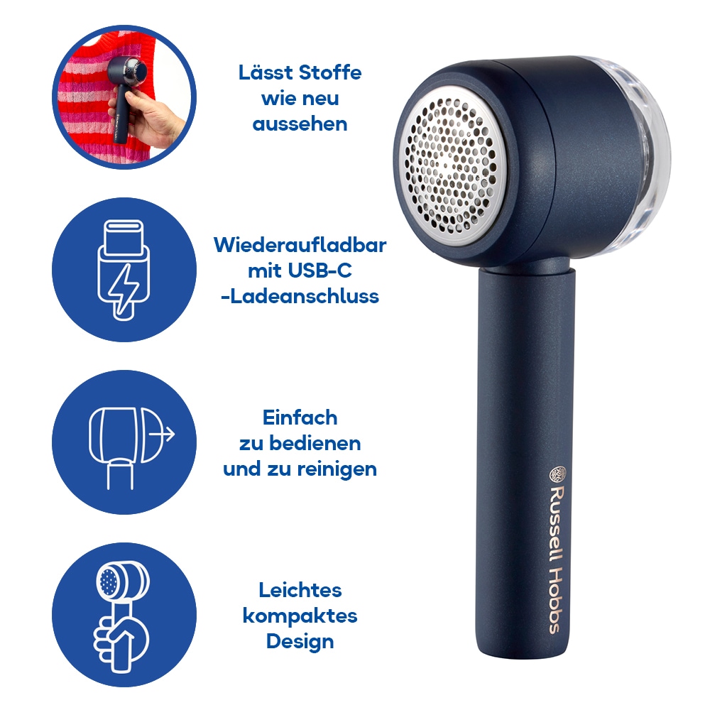 RUSSELL HOBBS Fusselrasierer »27660-56« elektrisch, aufladbar inklusive Holzreinigungsbürste & USB-C Ladekabel