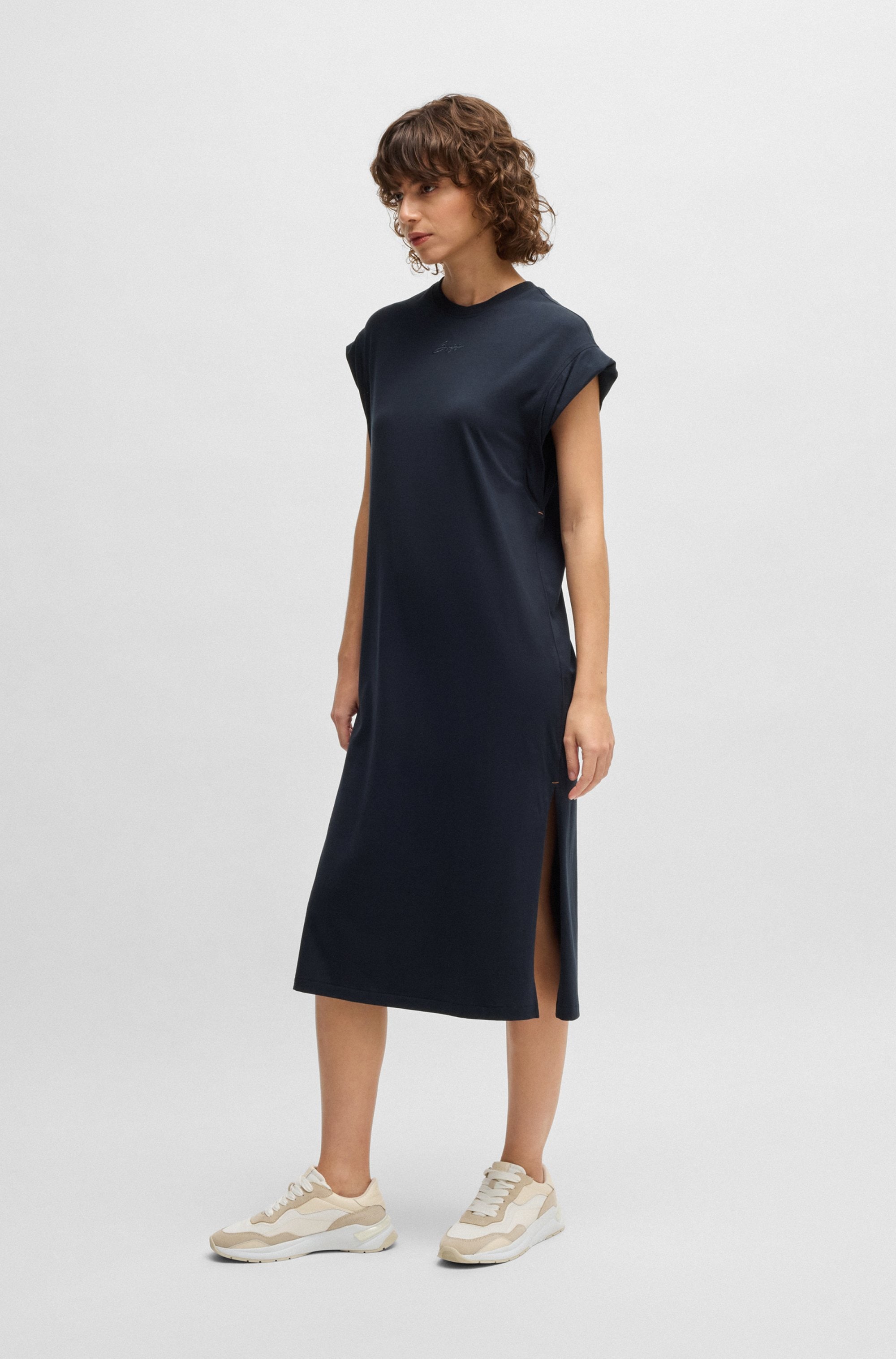BOSS ORANGE Jerseykleid »Edress Premium Damenmode«, mit Schlitzen, Logoschriftzug