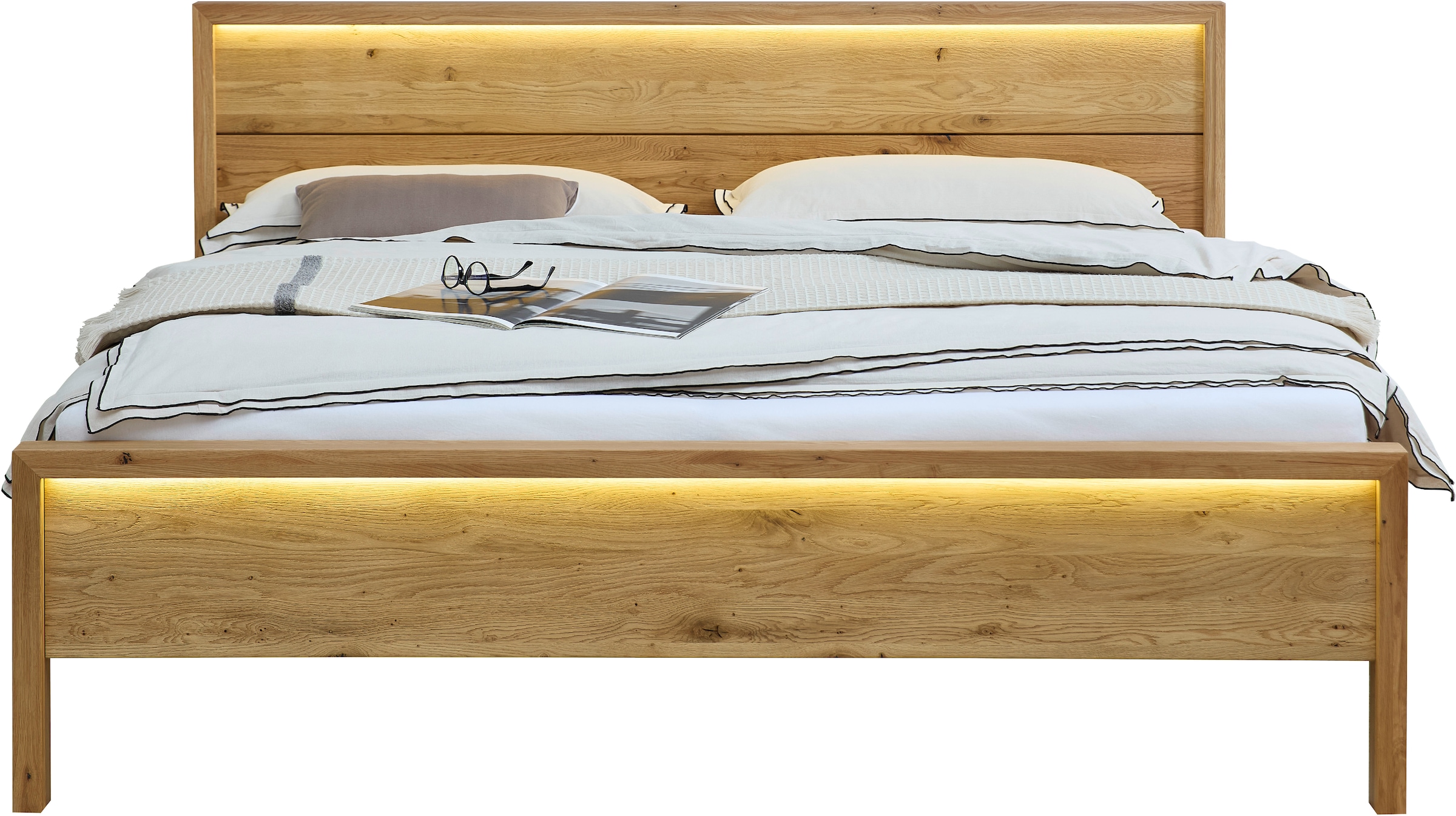 Home affaire Massivholzbett »Ambroise aus Wildeiche« inkl. LED-Beleuchtung, wahlweise auch in Überlänge erhältlich