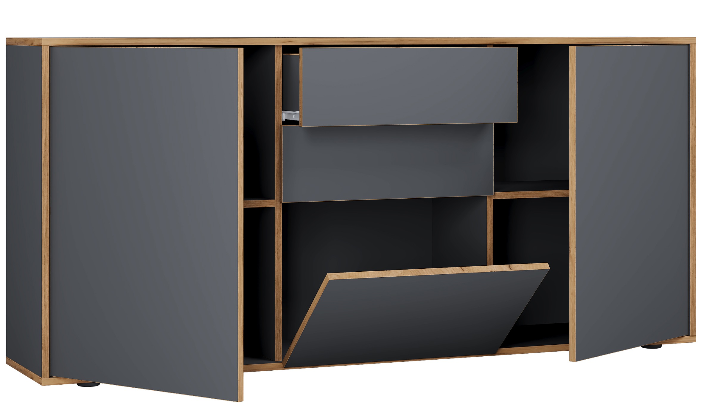 VCM Kommode »VCM Holz Kommode | Sideboard mit Drehtüren, Schubladen und einer Klappe | Büromöbel | Maße ca. H. 74 x B. 160 x T. 33cm - Salia«, (VCM Salia)