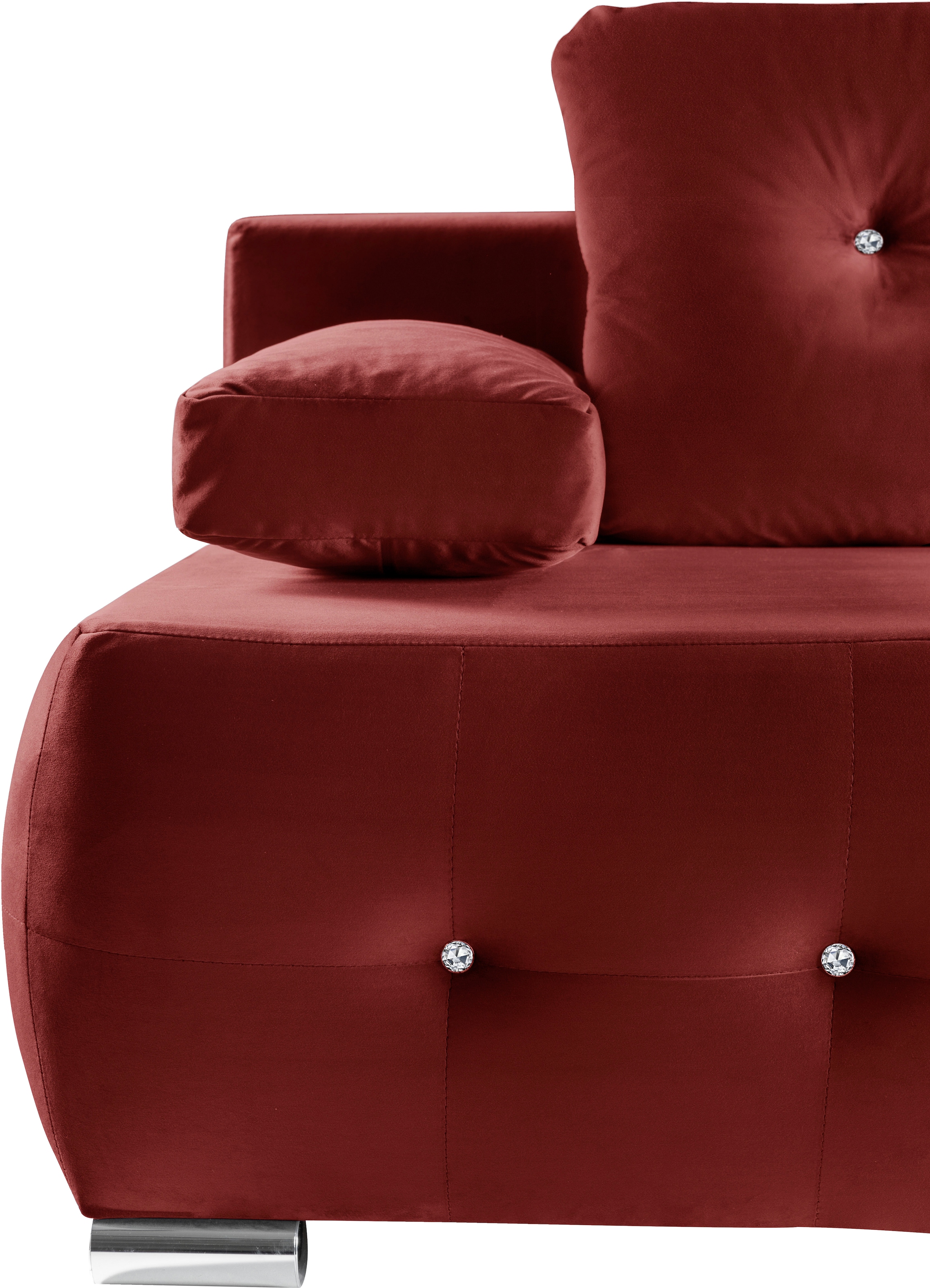 WERK2 Schlafsofa »Monaco Design Bettsofa, pflegeleichter Samtoptik Bezug, Breite 205cm«, 2-Sitzer Schlafcouch mit Bettkasten & funkelnden Ziersteinchen