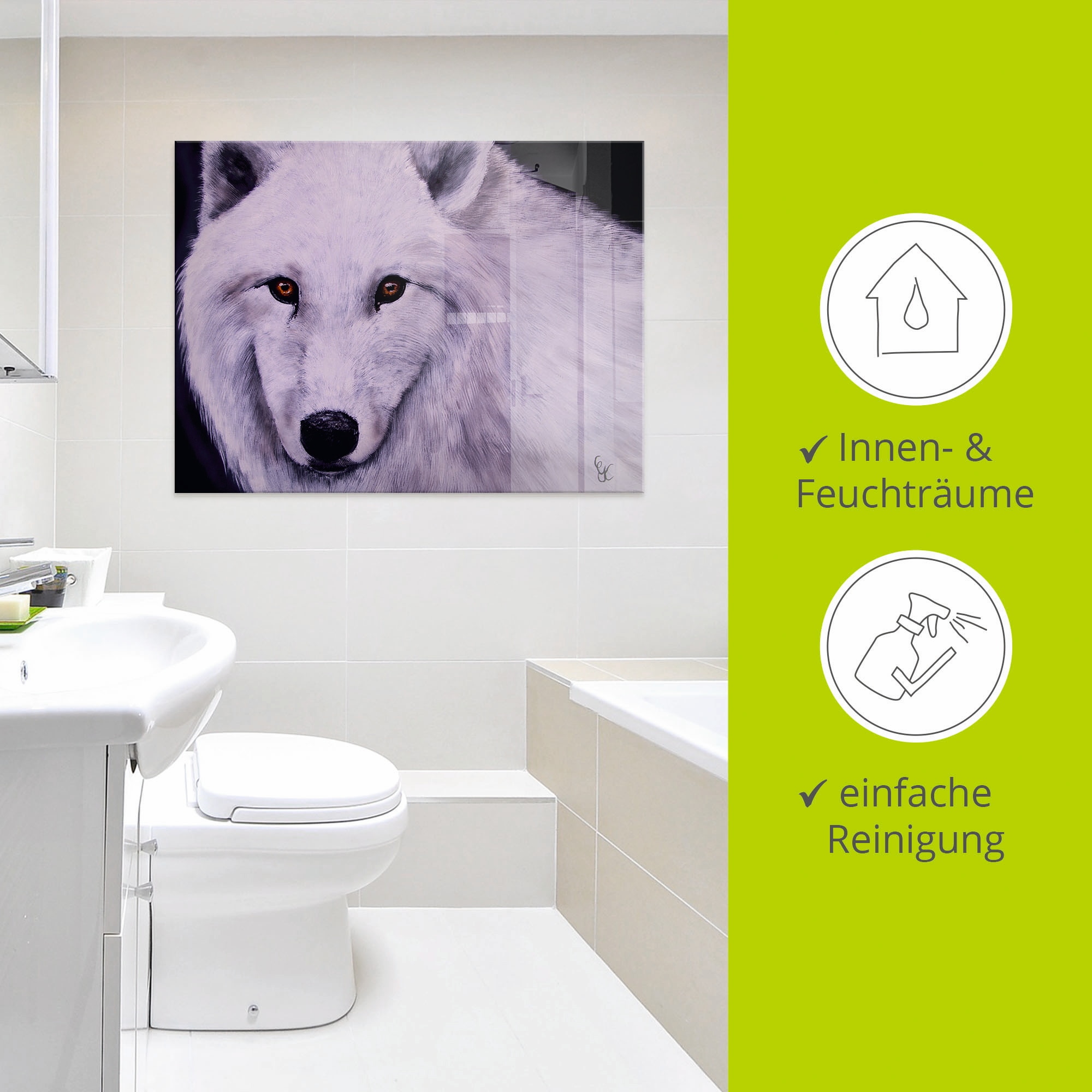 Artland Glasbild »Weißer Wolf«, Wildtiere, (1 St.), in verschiedenen Größen