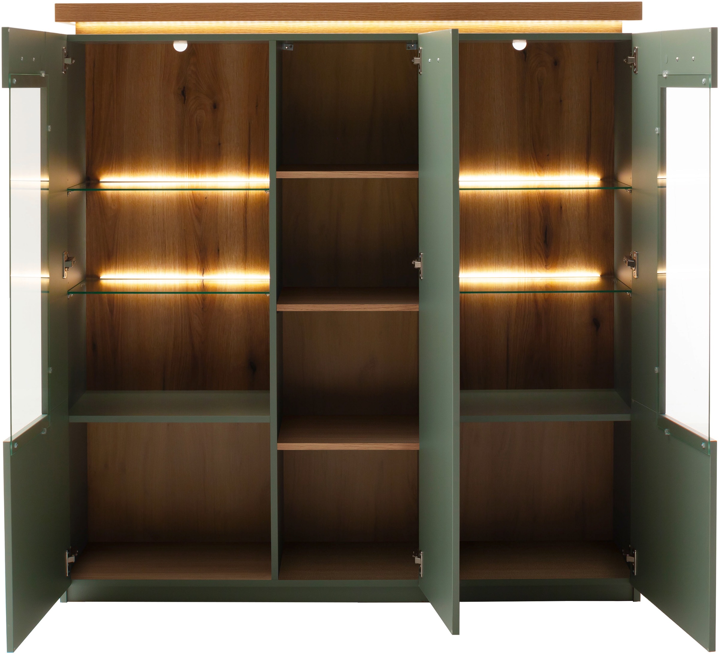 MCA furniture Highboard »MONIZ Highboard«, (1 St.), Hochkommode,Kommode,Eiche,Salbeigrün,3 Türen,gedämpft,Breite 138 cm