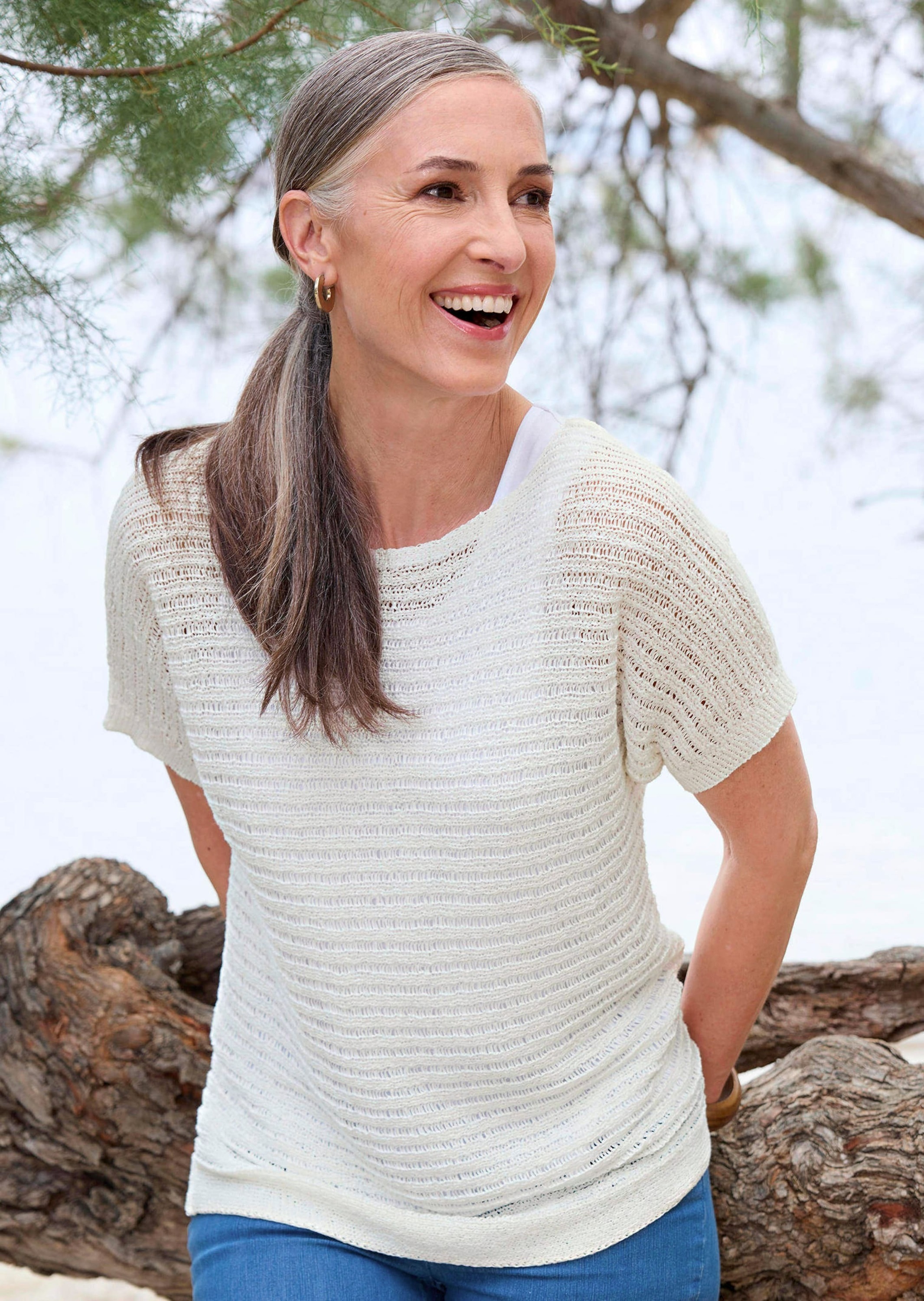 GOLDNER Rundhalspullover »Kurzgröße Kurzarm-Pullover mit Rippen«