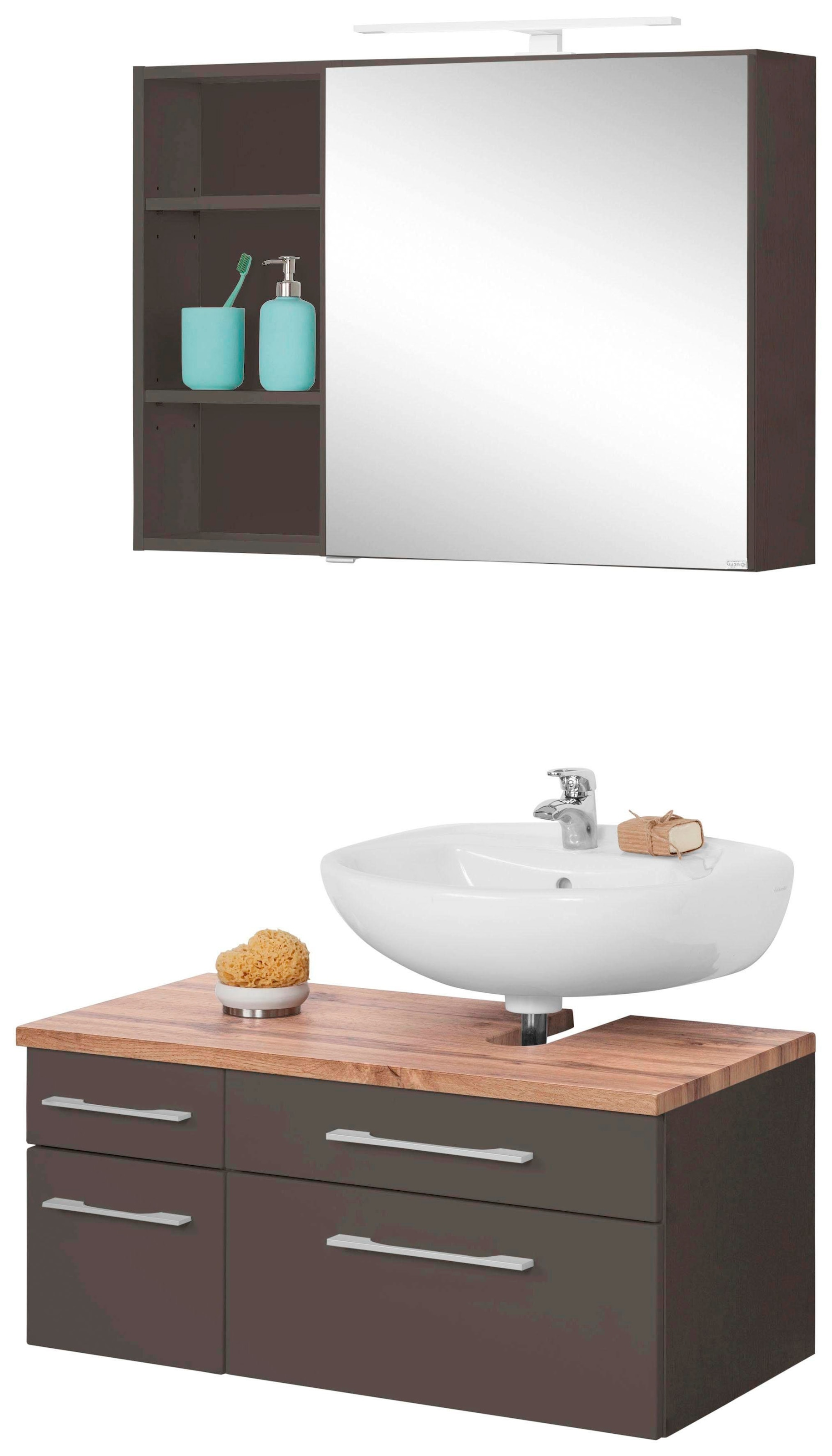 Regal bestellen Spiegelschrank, St.), und Badmöbel-Set Waschbeckenunterschrank HELD auf »Davos«, (3 Rechnung MÖBEL