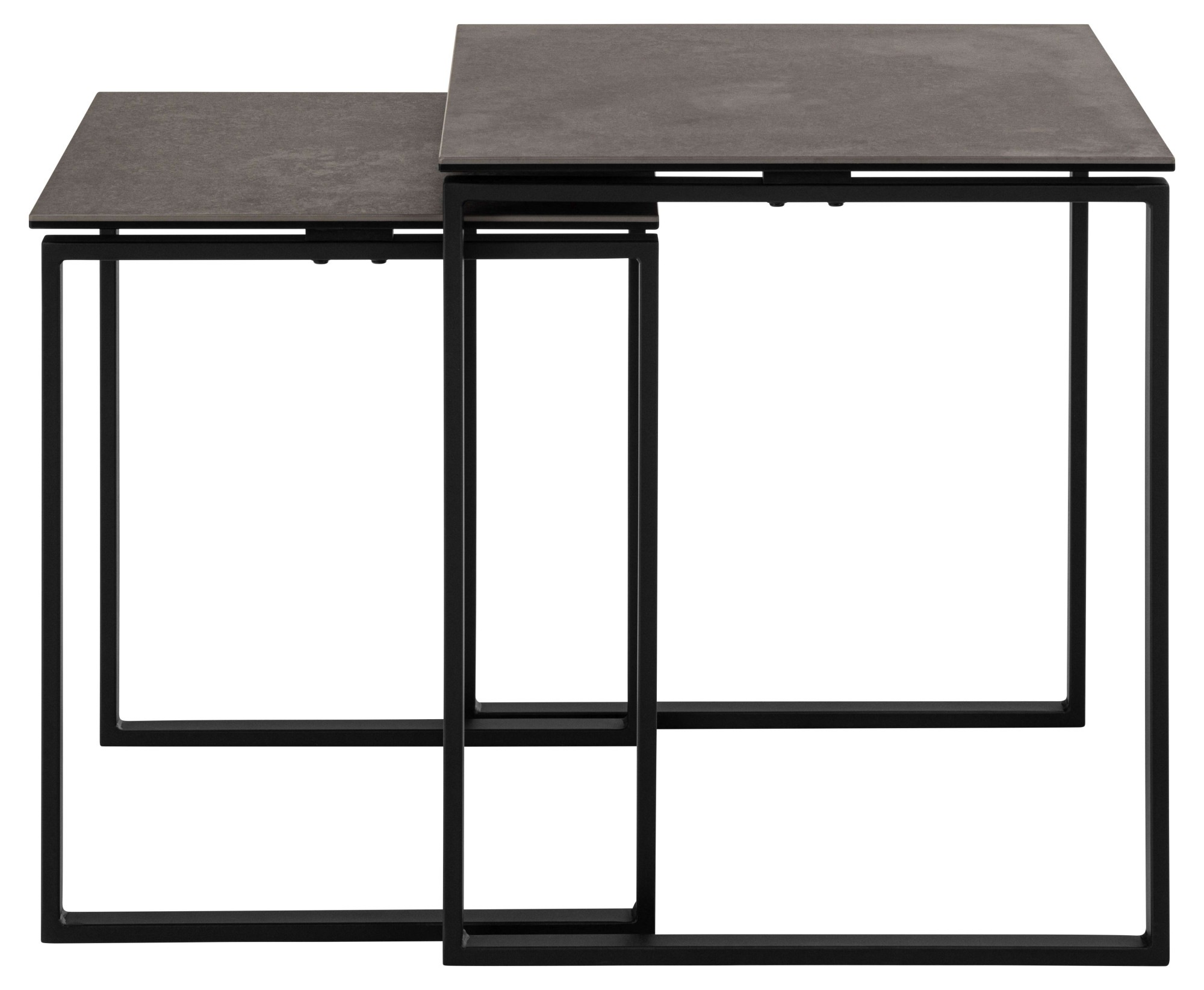 ACT NORDIC Katrine Satztische - 2er-Set, schwarze Fairbanks-Rohkeramik und mattschwarzer Stahl, 50x50 cm