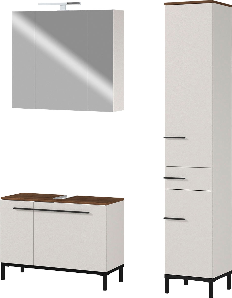 GERMANIA Badmöbel-Set »Yonkers«, Set bestehend aus Waschbeckenunterschrank, Spiegelschrank, Hochschrank