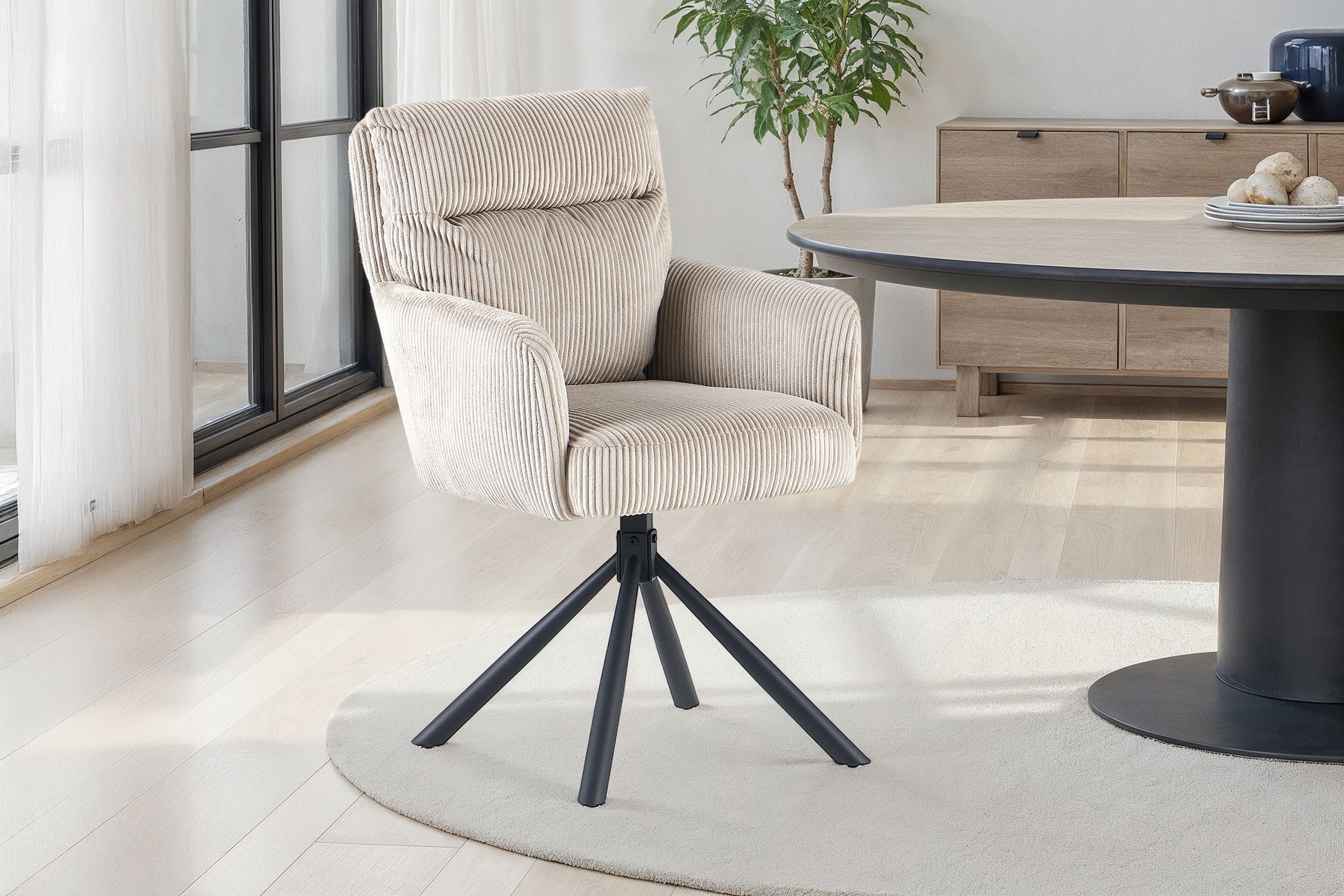 OTTO home Esszimmerstuhl »Justin« (Set) 2 Stk.gemütlicher Sessel mit Taschenfederkern, 360 Grad drehbar, Grob - Cord