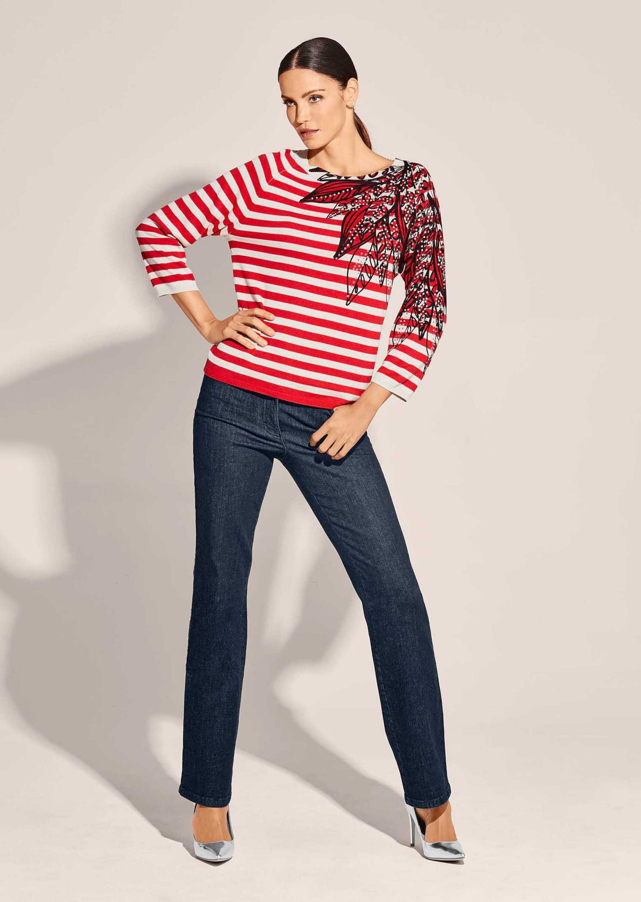 MADELEINE Longpullover »Pullover Gestreifter Pullover mit Strasssteinchen«