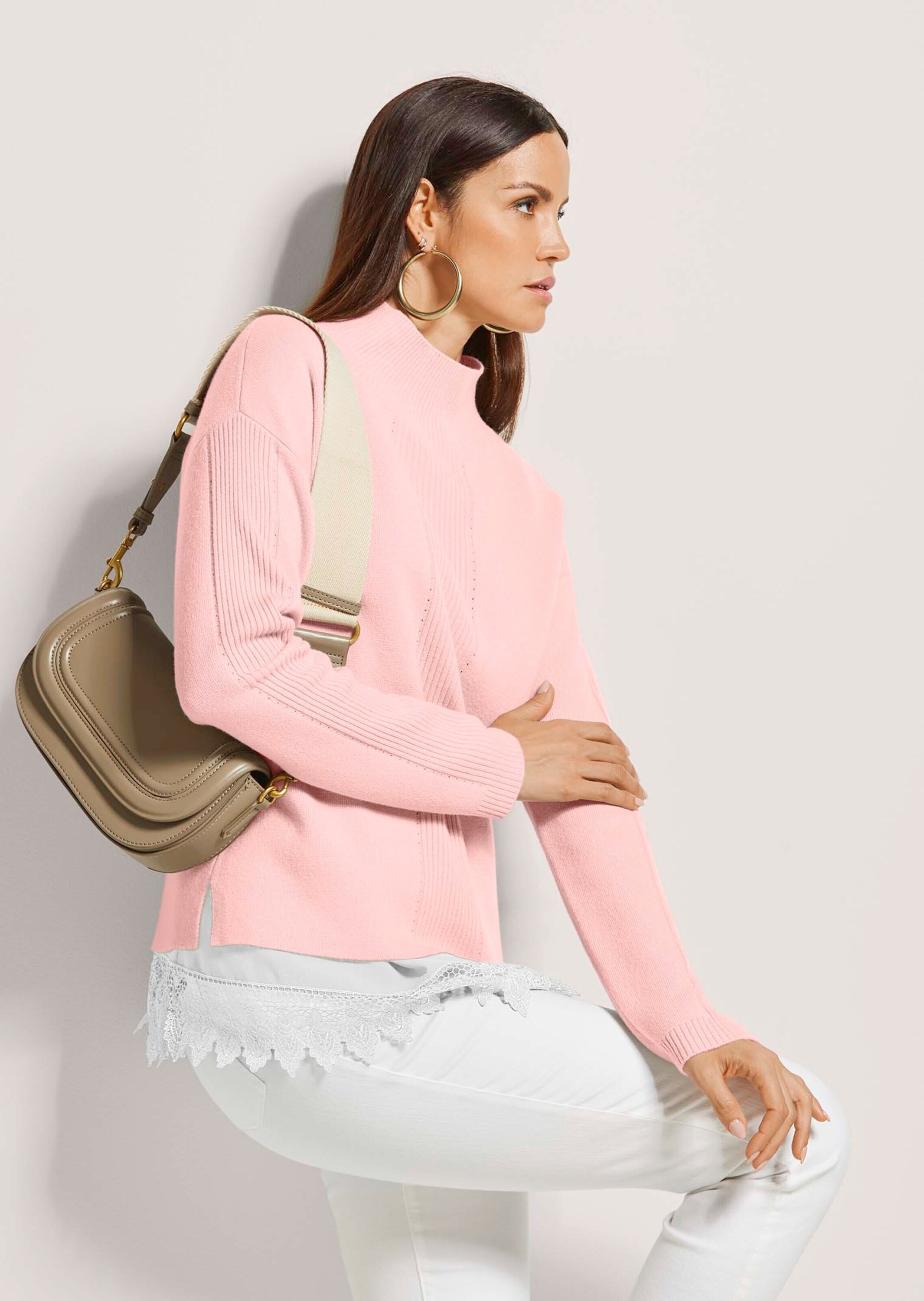 MADELEINE Longpullover »Strickpullover Kaschmir-Pullover mit Pointelle-Muster« Mit Ripp-und Ajourstrick