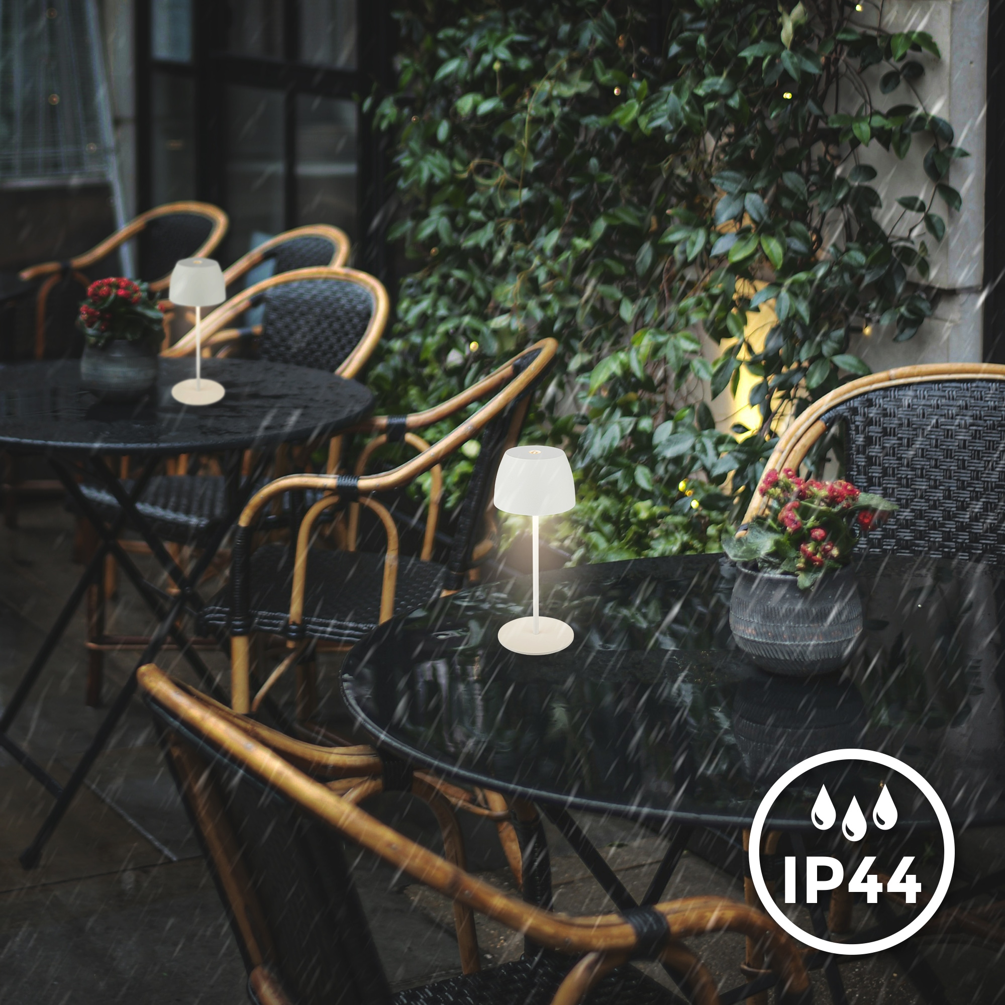 B.K.Licht Außen-Tischleuchte »BK_TL1605 Mini Akku LED Tischlampe, Touchdimmer, mit USB-C« LED-Modul 1 Stk. Extra-Warmweiß 2.700 K, 150 Lm, 2,5W, IP44, Akku wechselbar, 4h-24h Leuchtdauer, Weiß