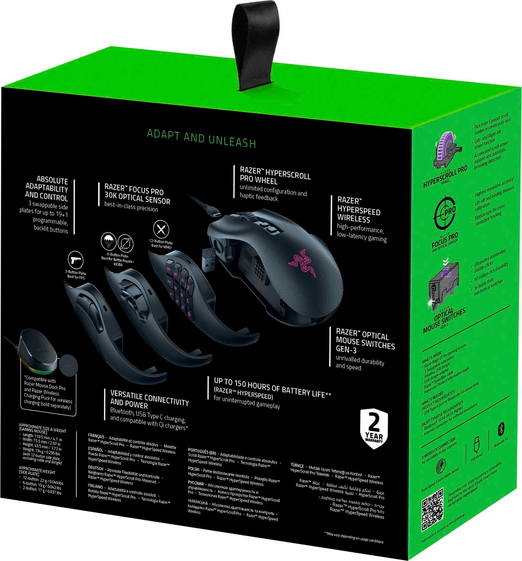 RAZER Gaming-Maus »Naga V2 Pro«, Bluetooth-RF Wireless-kabelgebunden