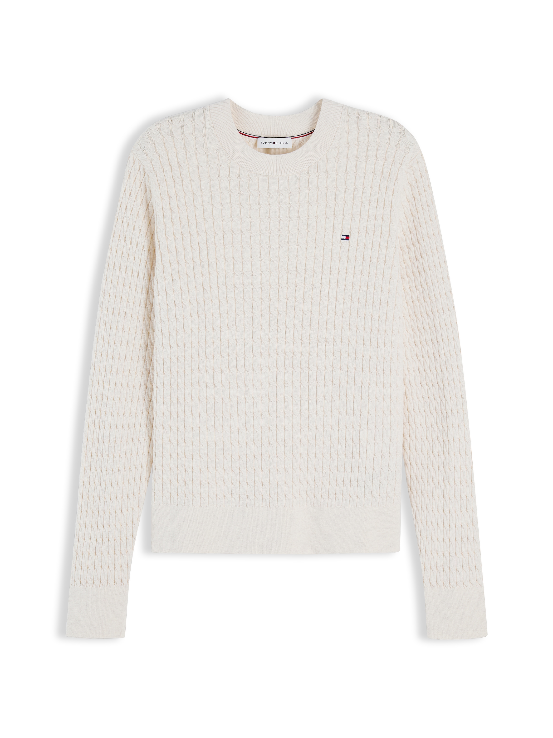 Tommy Hilfiger Rundhalspullover »CO CABLE C-NK LS SWEATER« Baumwolle, mit Zopfmuster, Regular Fit