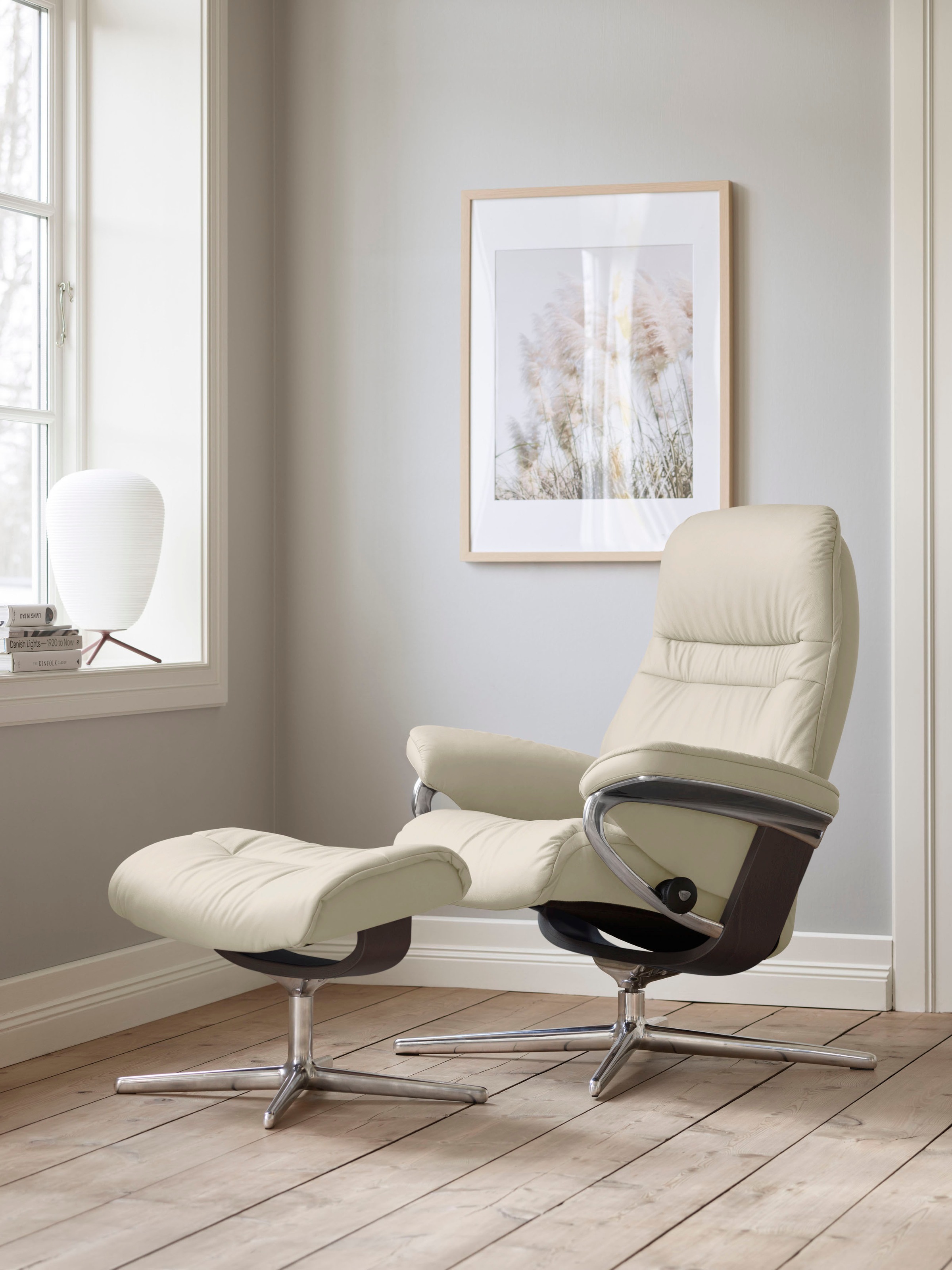 Stressless® Relaxsessel »Sunrise«, (Set, Relaxsessel mit Hocker), mit Hocker, mit Cross Base, Größe S, M & L, Holzakzent Wenge