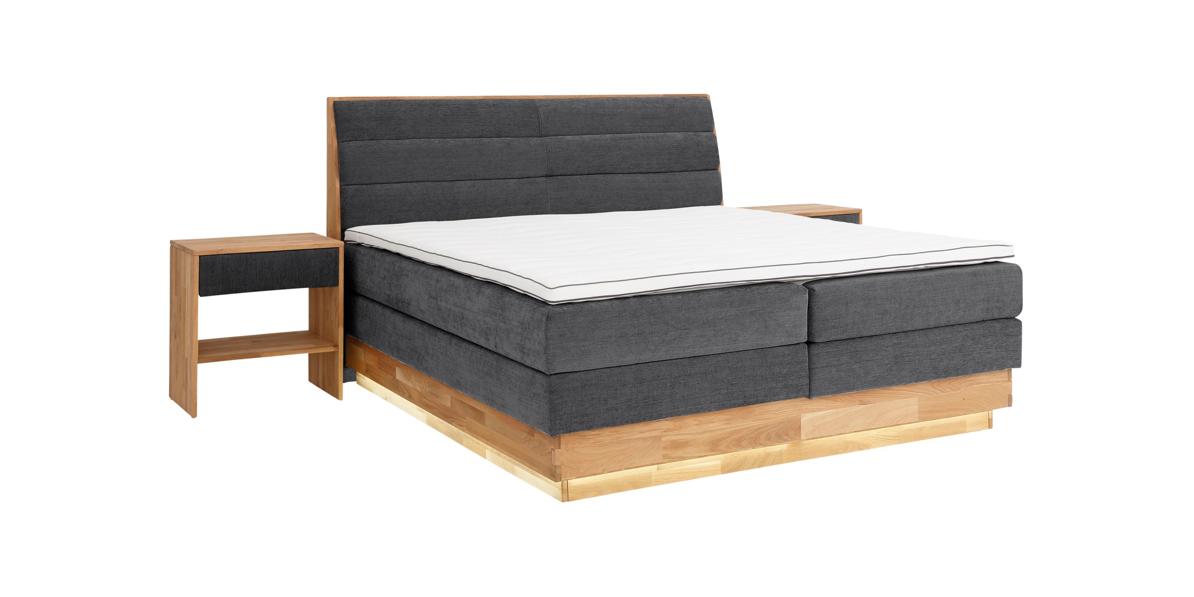 OTTO products Boxspringbett, LED-Beleuchtung, mit zertifizierten, recycelten Bezugsstoffen