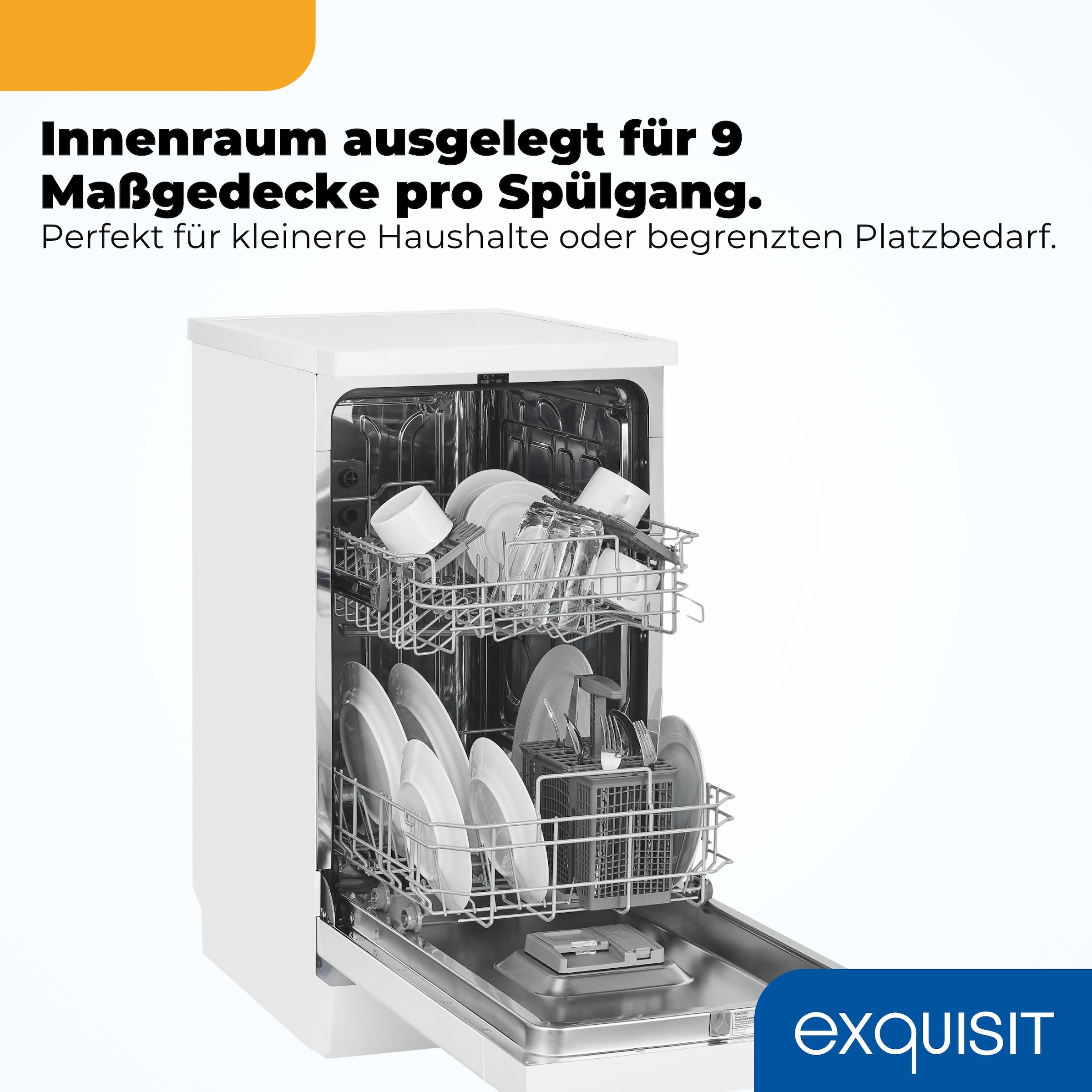 exquisit Standgeschirrspüler 9109 »GSP9109-451D weiss« 10 l 9 tlg. Maßgedecke 9 Maßgedecke, 4 Programme, LED, Besteckkorb