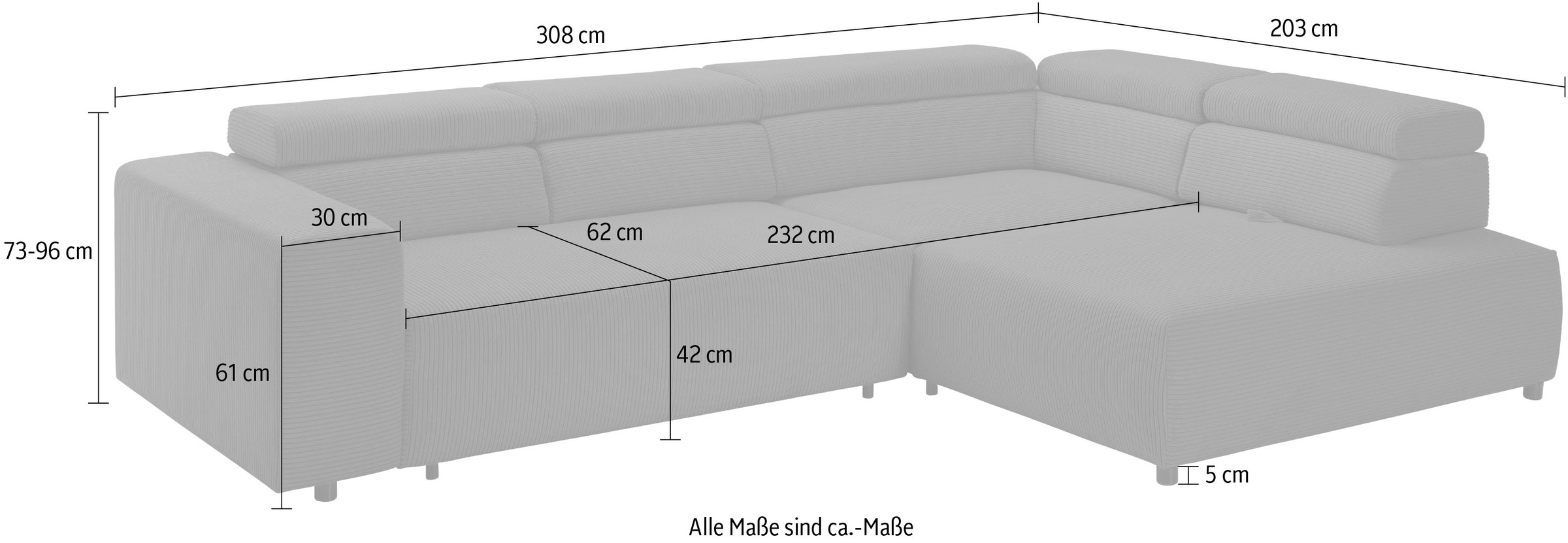 exxpo - sofa fashion Ecksofa »VITTORIO mit Komfortfunktionen, bequem und modern, Cord, L-Form« inkl. Kopfteil- und Sitztiefenverstellung, wahlweise mit Bettfunktion
